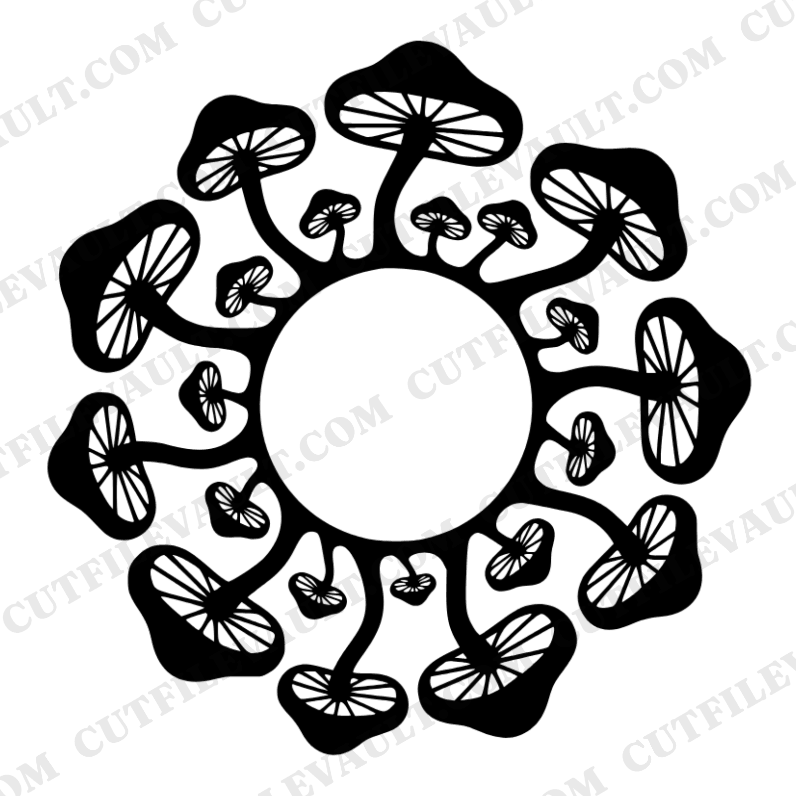 Mystical Fairy Ring Mushroom SVG PNG, Retro 70s Toadstool Circle Overhead View Cottagecore Cut File — view 1