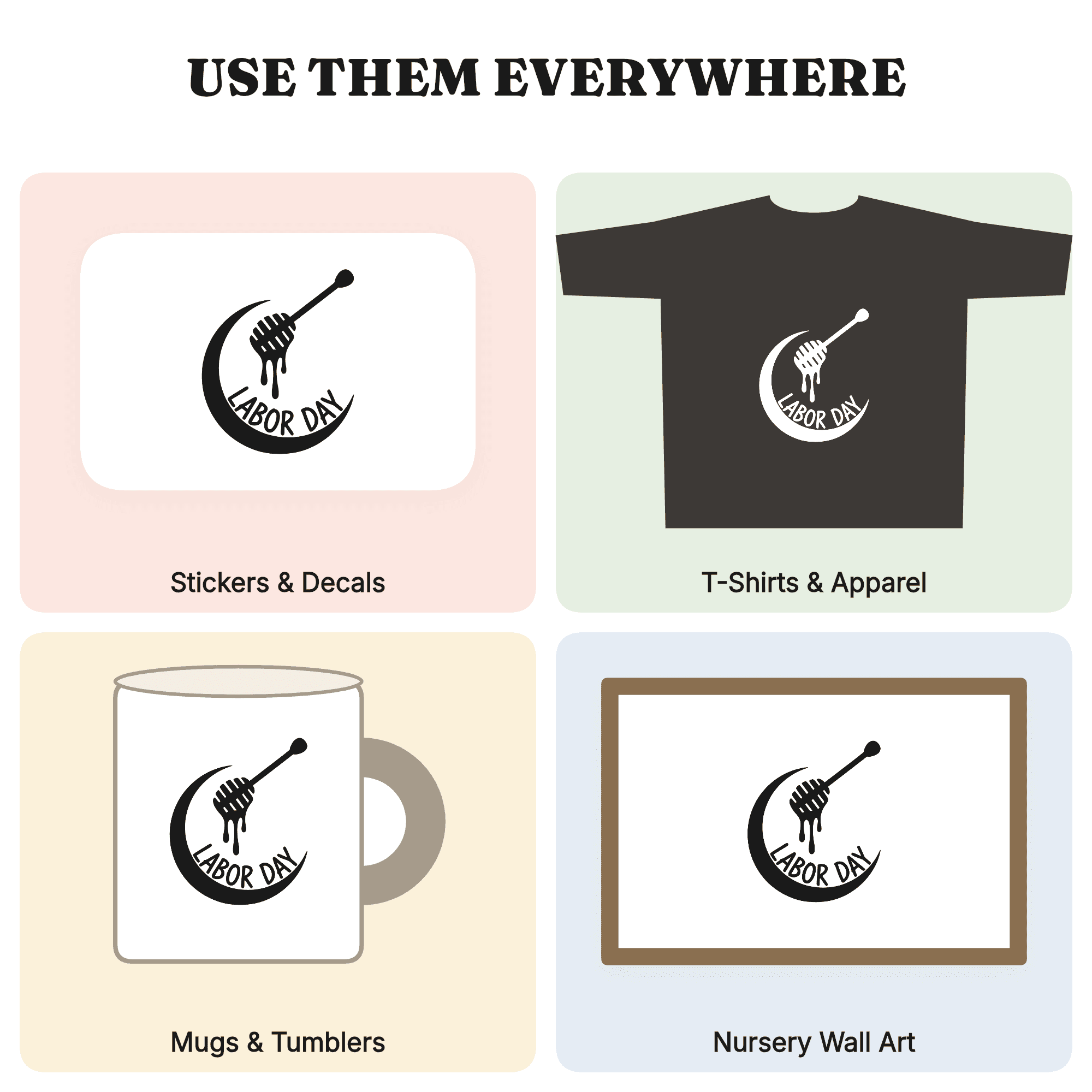 Honey Dipper Crescent Moon SVG PNG, Labor Day Boho Bee Svg, Beekeeper Mystical Cut File Design — view 3
