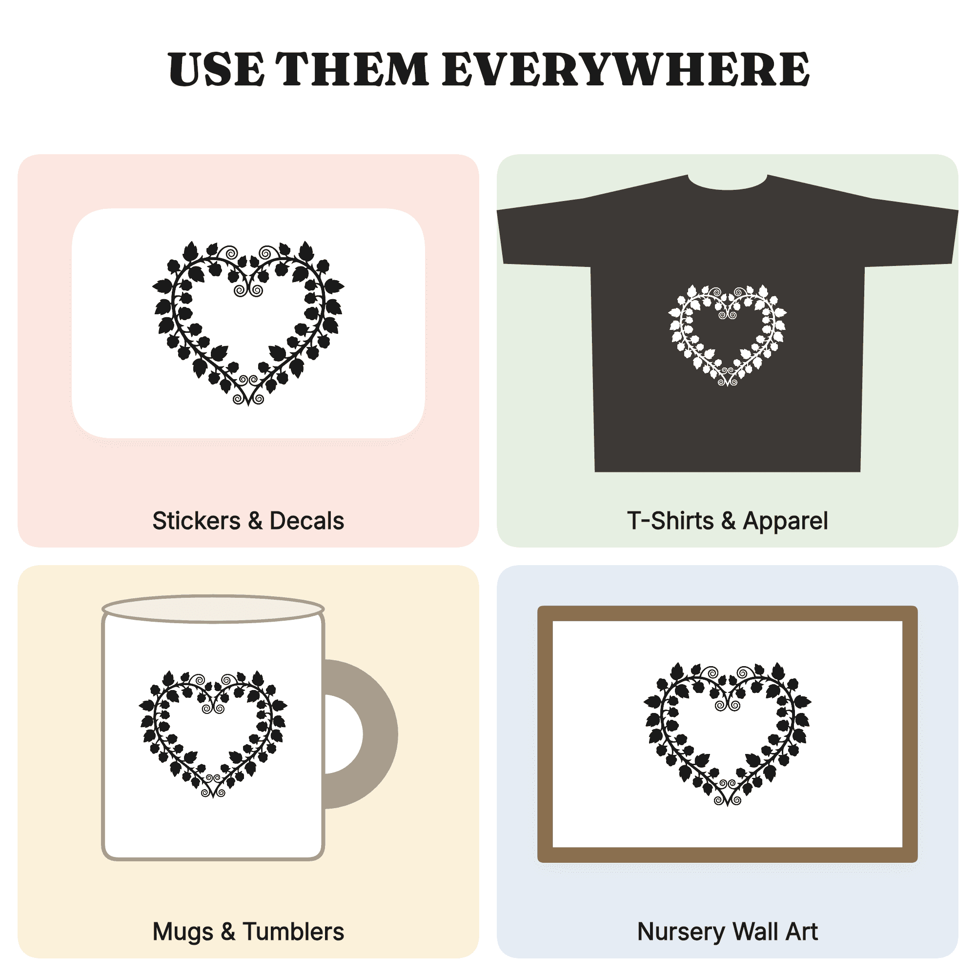 Raspberry Heart Wreath SVG PNG Folk Art Cut File Scandinavian Papercut Design Berry Bramble — view 3