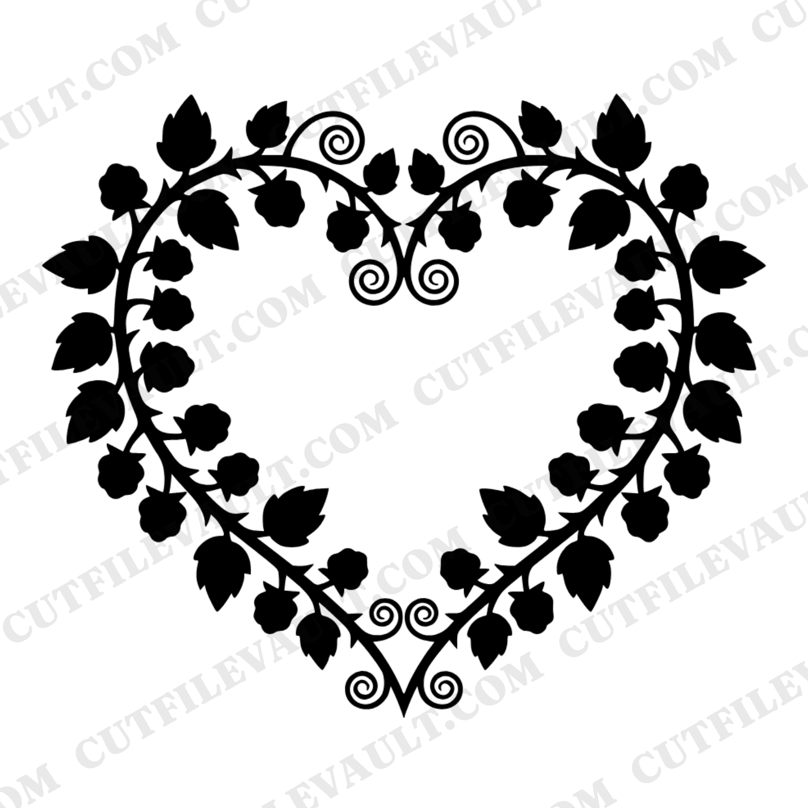 Raspberry Heart Wreath SVG PNG Folk Art Cut File Scandinavian Papercut Design Berry Bramble — view 1