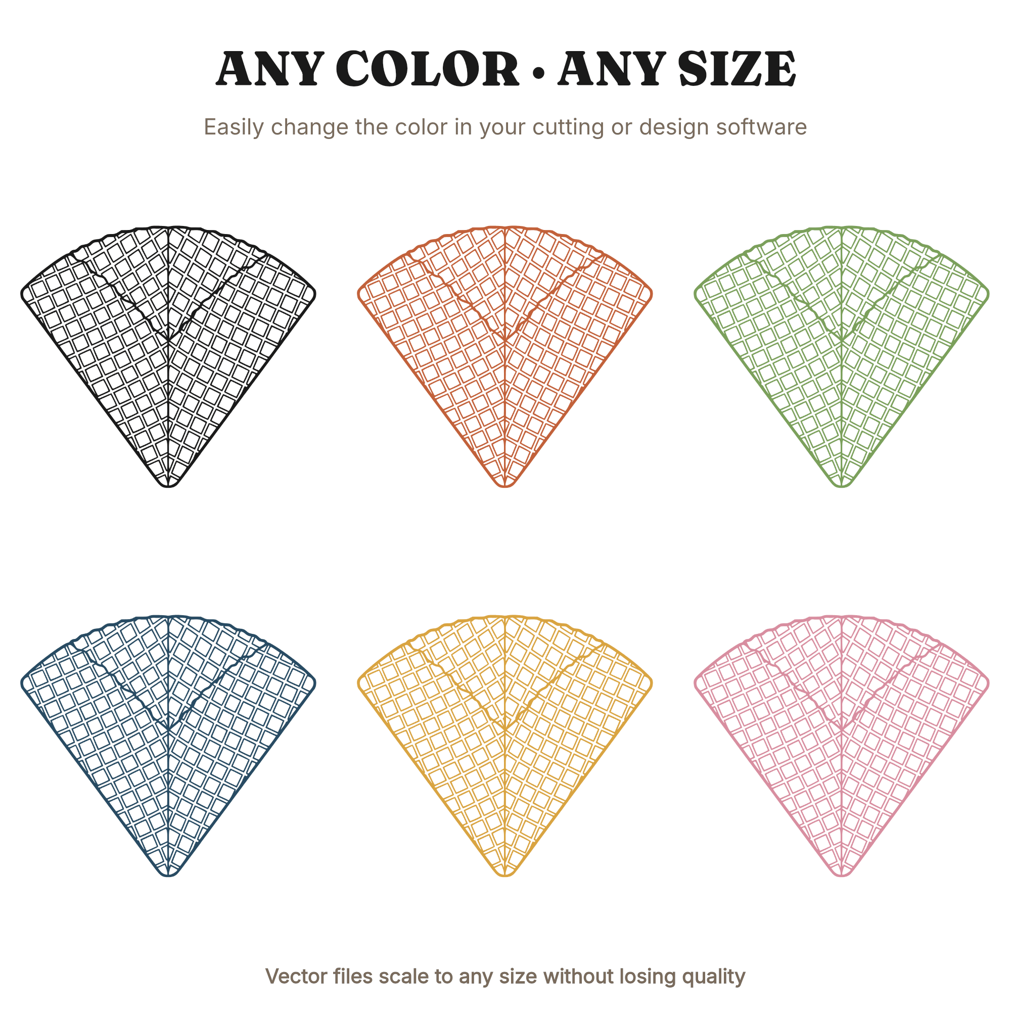 Unrolled Waffle Cone SVG PNG Grid Pattern Blueprint Ice Cream Cone Net Diagram Vintage Boho — view 2
