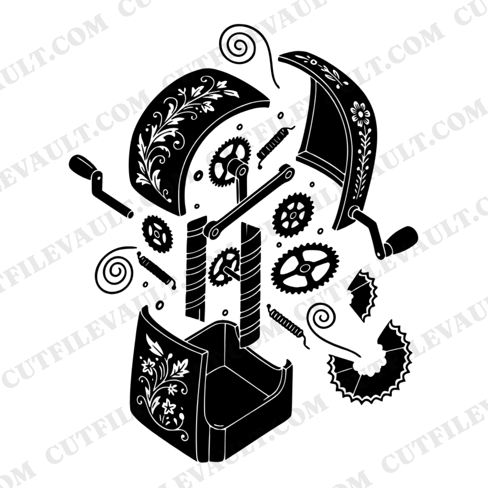 Steampunk Pencil Sharpener SVG PNG Exploded View Cut File Victorian Gears Back to School Craft — view 1