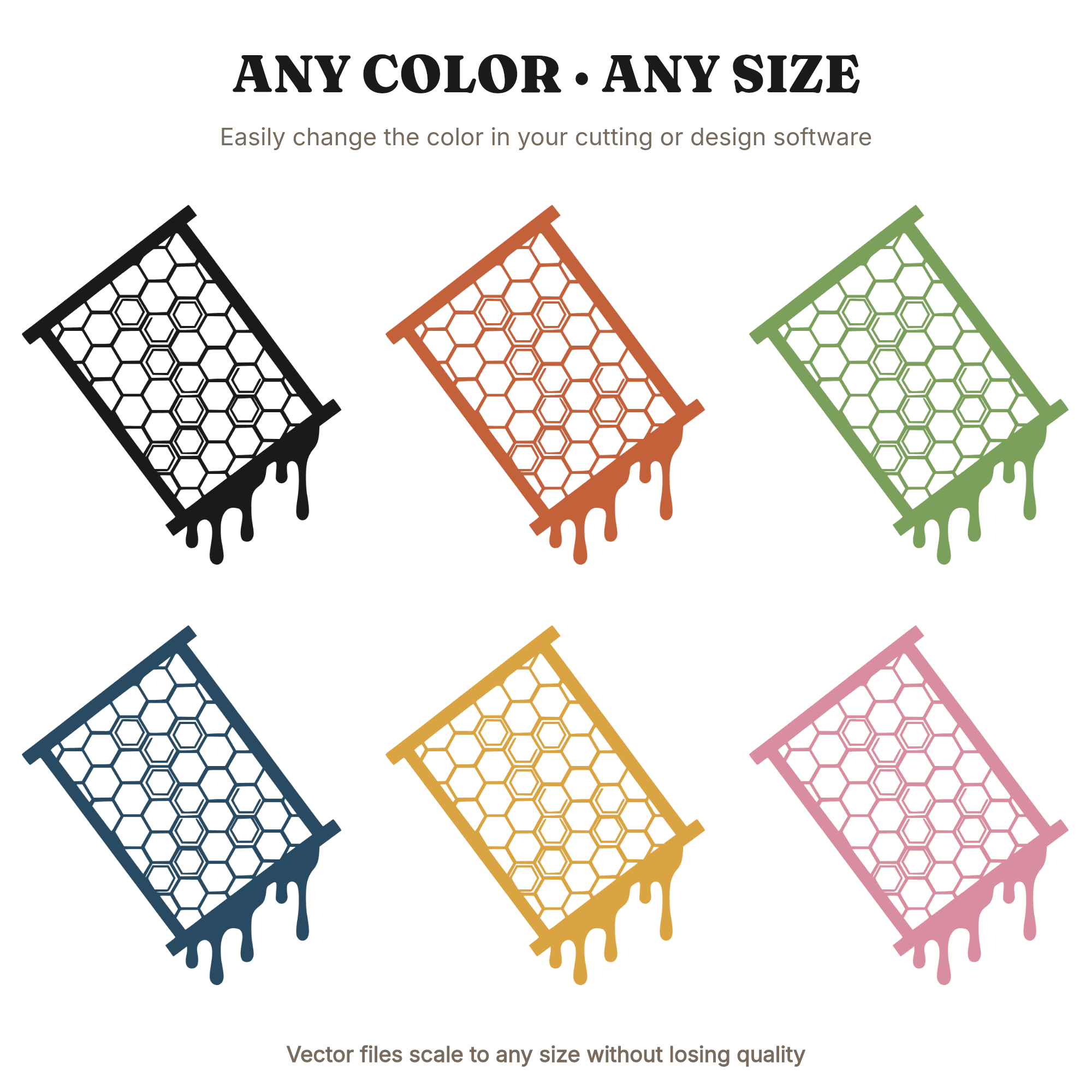 Honeybee Frame SVG PNG, Stained Glass Hexagon Beekeeping Cut File, Honey Drip Layered Design — view 2