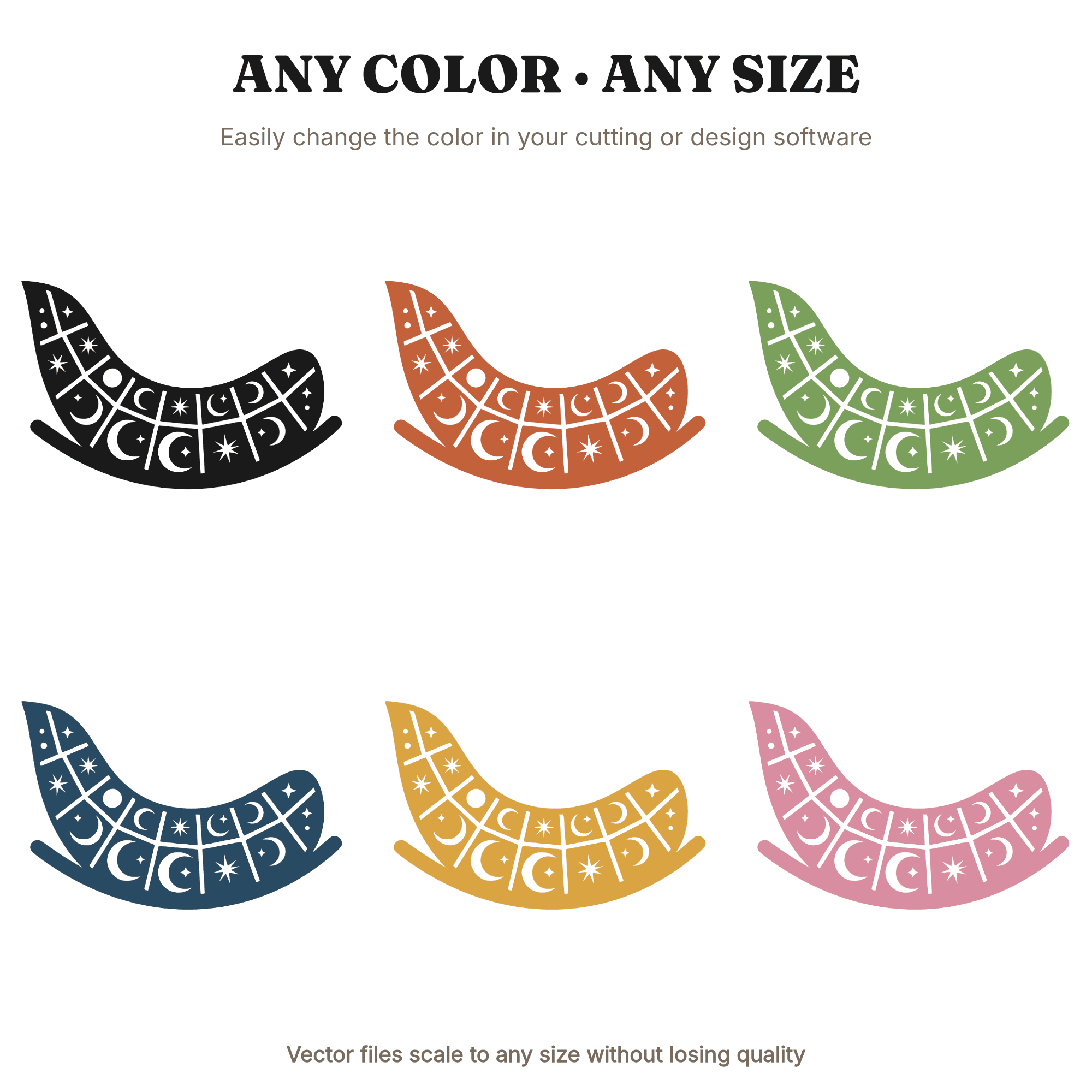 Celestial Rocking Chair Runner SVG PNG Stained Glass Crescent Moon Stars Grandparents Day Cut File — view 2