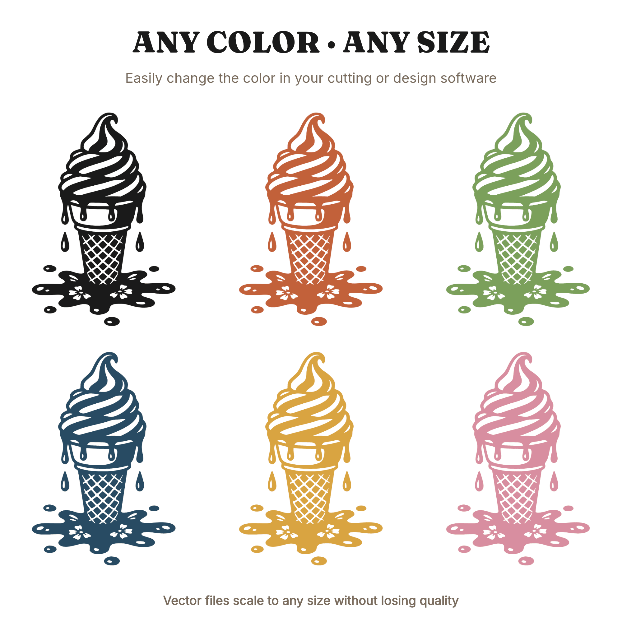 Melting Ice Cream Cone SVG PNG, Cottagecore Floral Drip Cut File, Soft Serve Summer Design — view 2