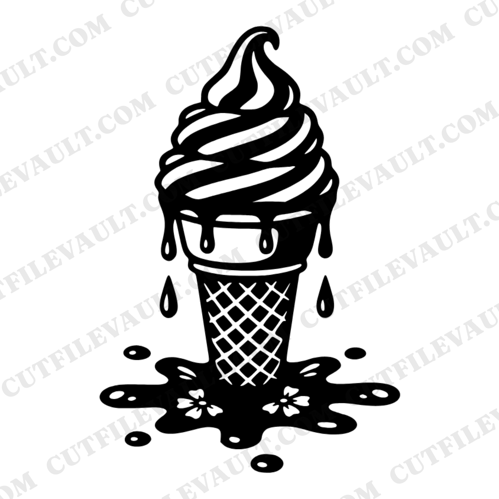 Melting Ice Cream Cone SVG PNG, Cottagecore Floral Drip Cut File, Soft Serve Summer Design — view 1