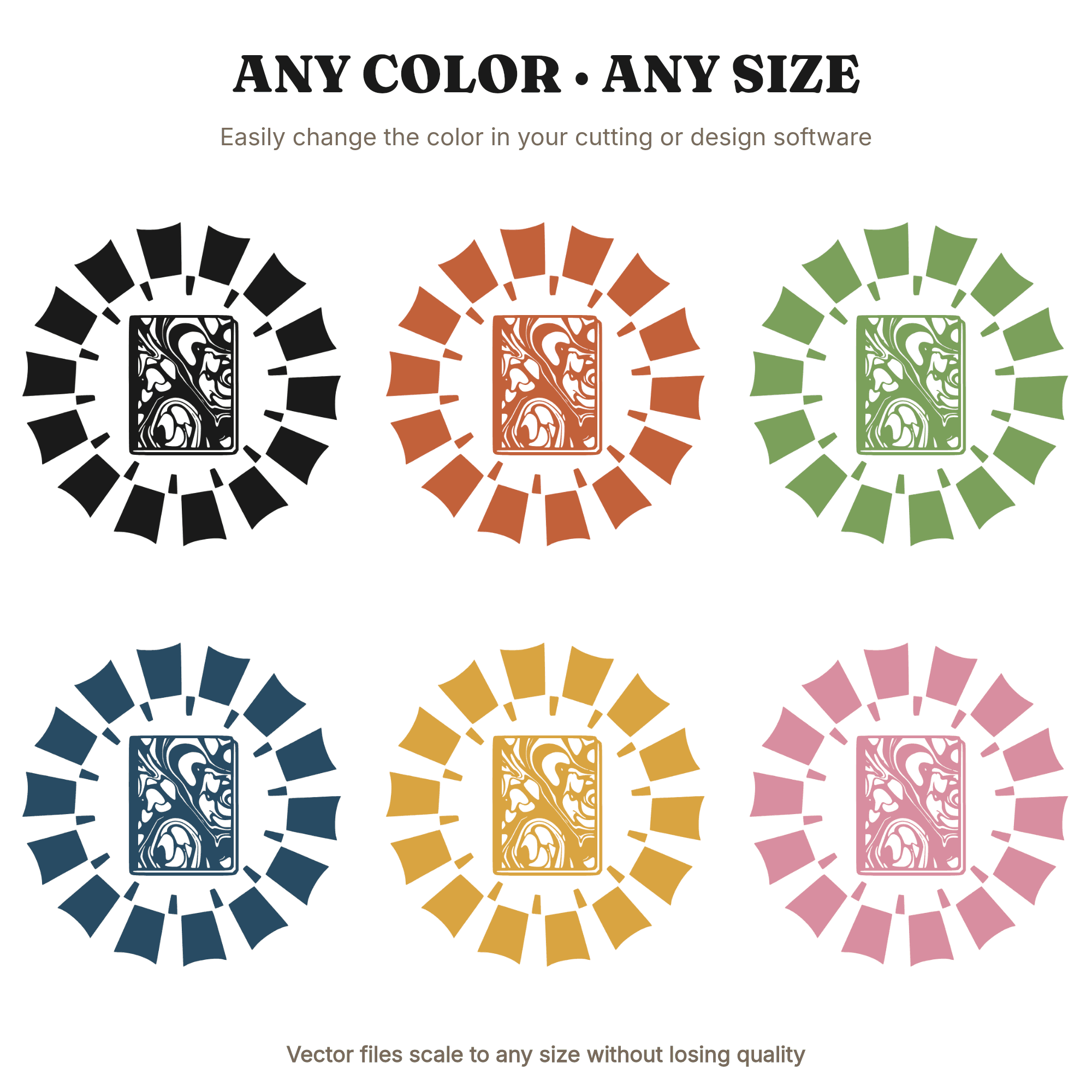 Spinning Composition Notebook SVG PNG, Vintage Botanical Back to School Radial Burst Cut File — view 2