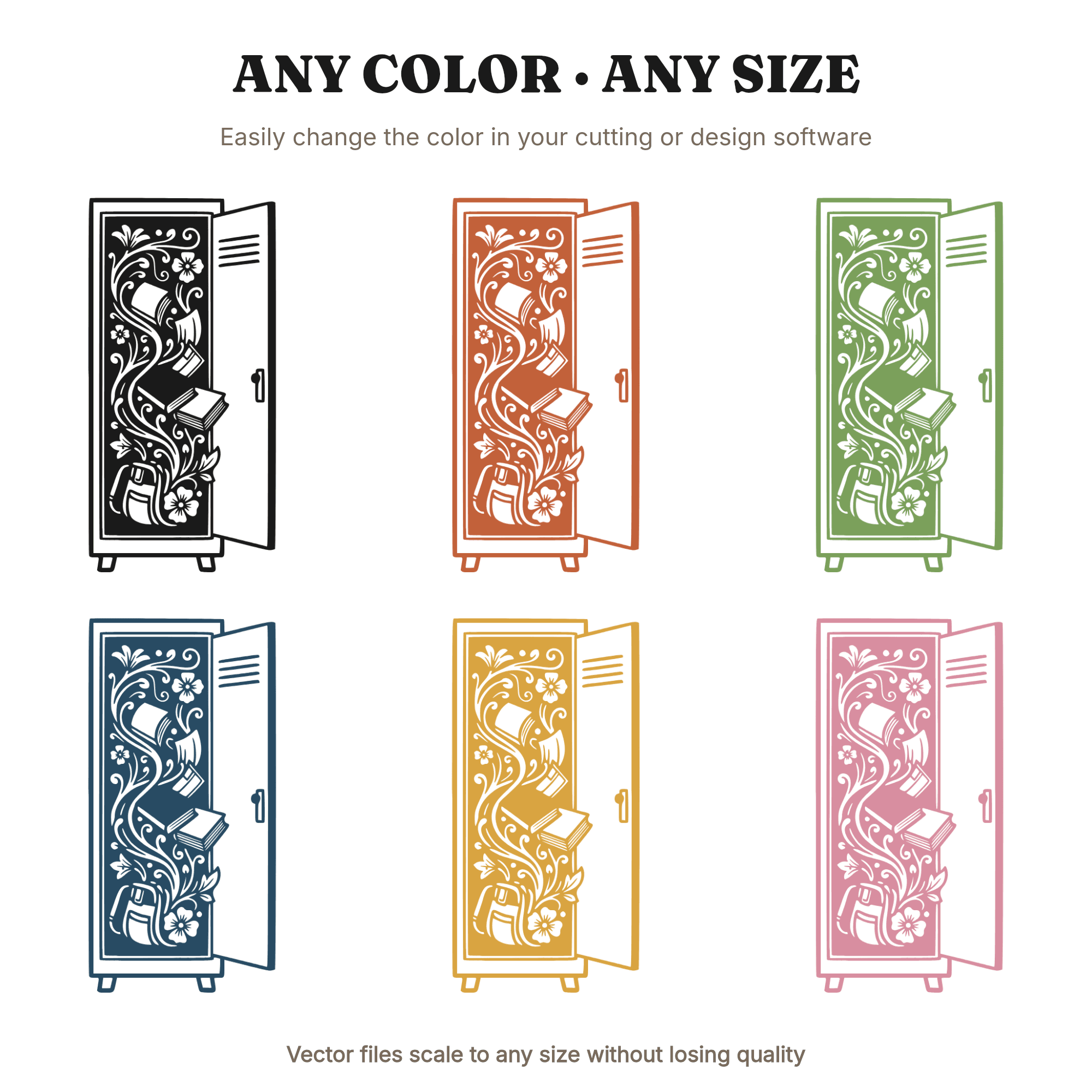 Art Nouveau School Locker SVG PNG, Cottagecore Floral Back to School Cut File, Whimsical Locker Design — view 2