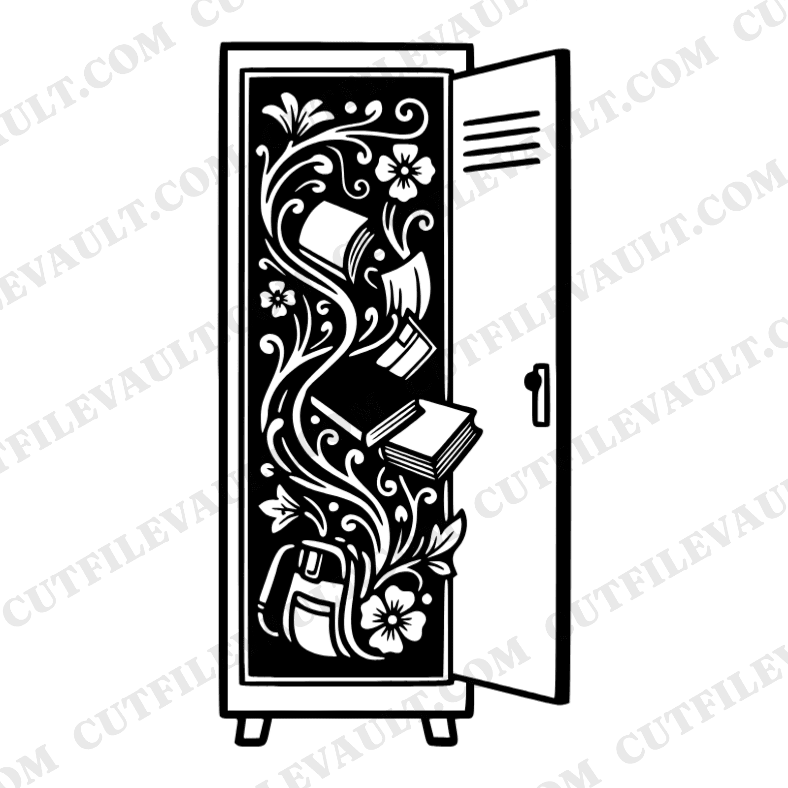 Art Nouveau School Locker SVG PNG, Cottagecore Floral Back to School Cut File, Whimsical Locker Design — view 1