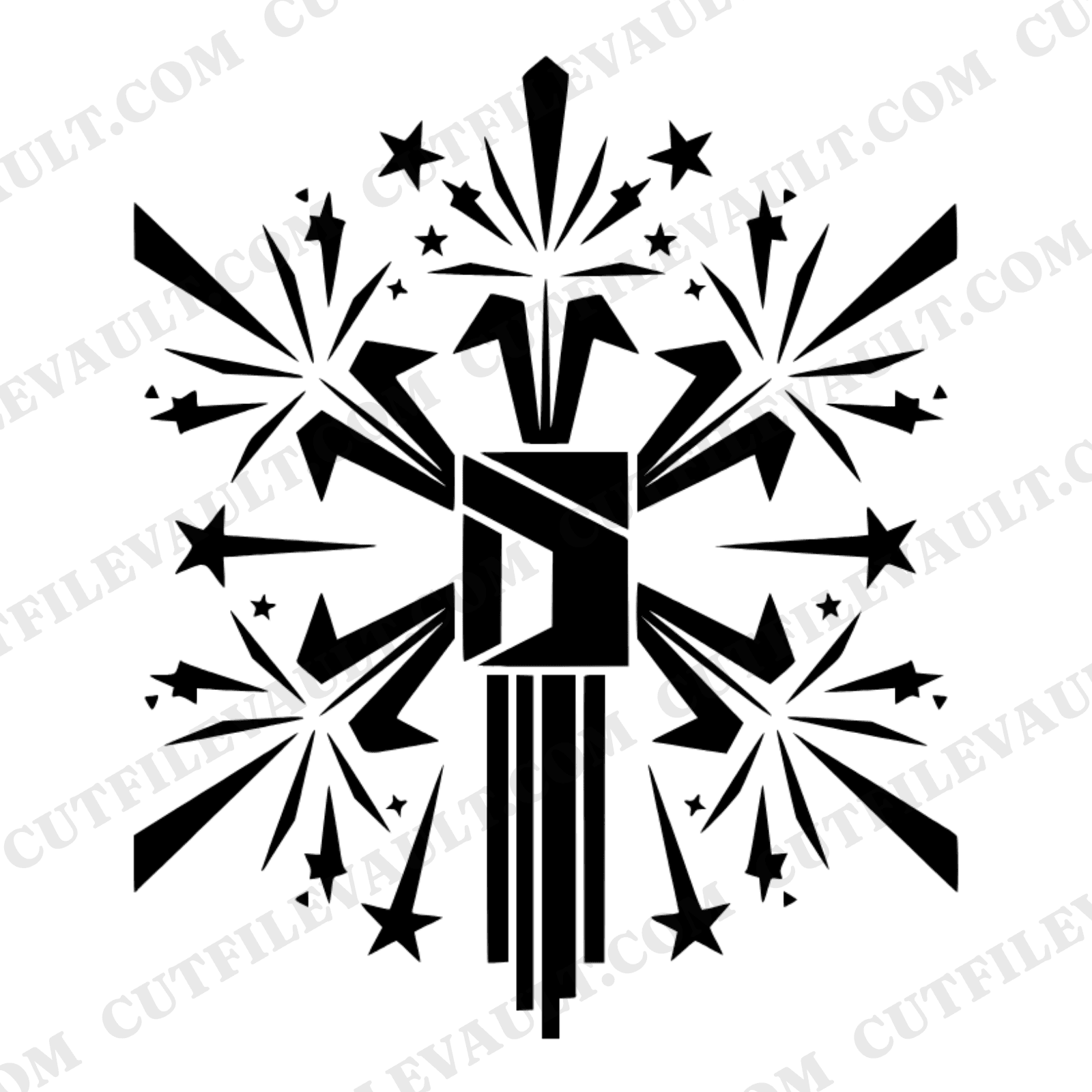 Art Deco Firecracker SVG PNG, Fourth of July Starburst Silhouette, Independence Day Cut File — view 1