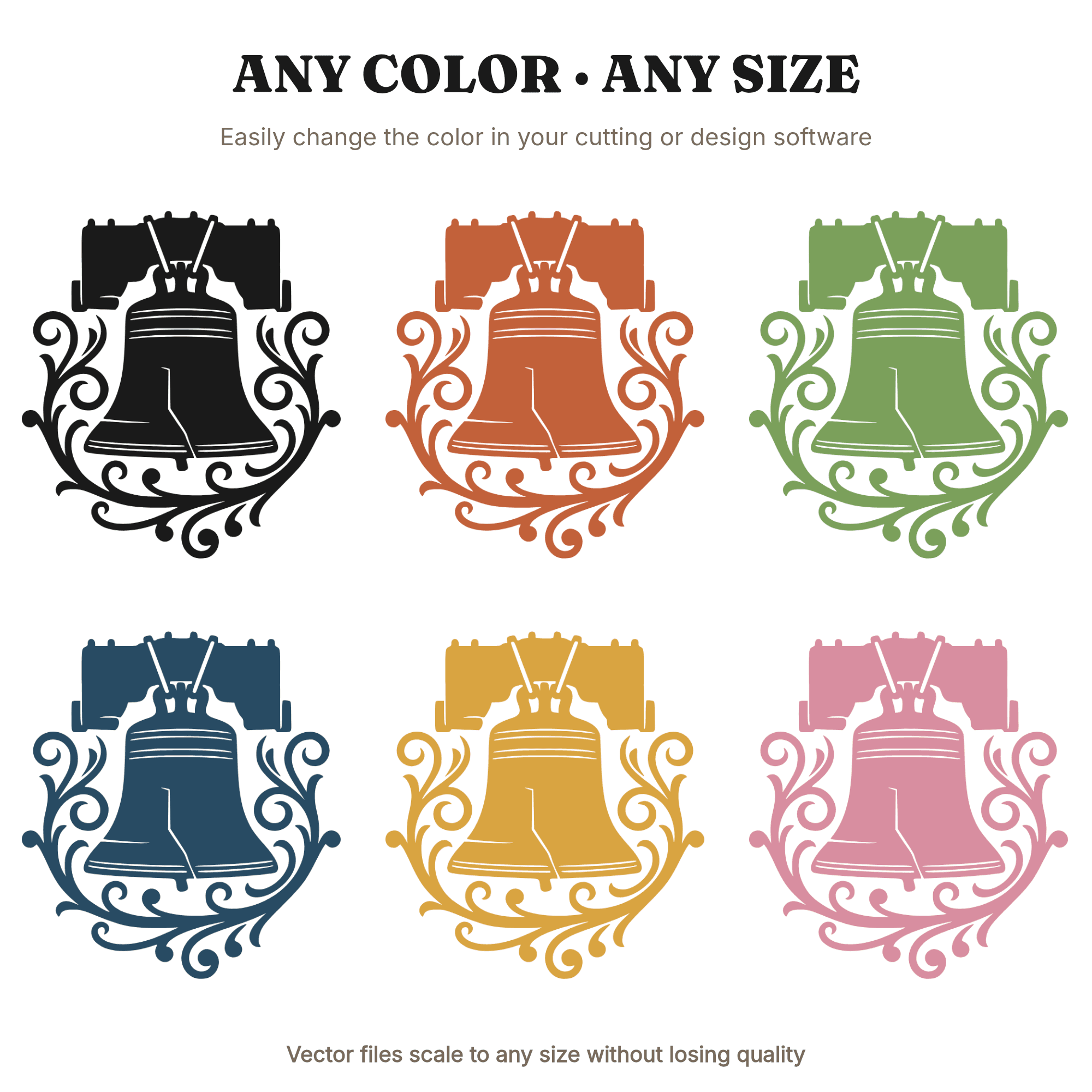 Liberty Bell SVG PNG Monogram Frame Flourish Vine Cut File Independence Day Patriotic Design — view 2