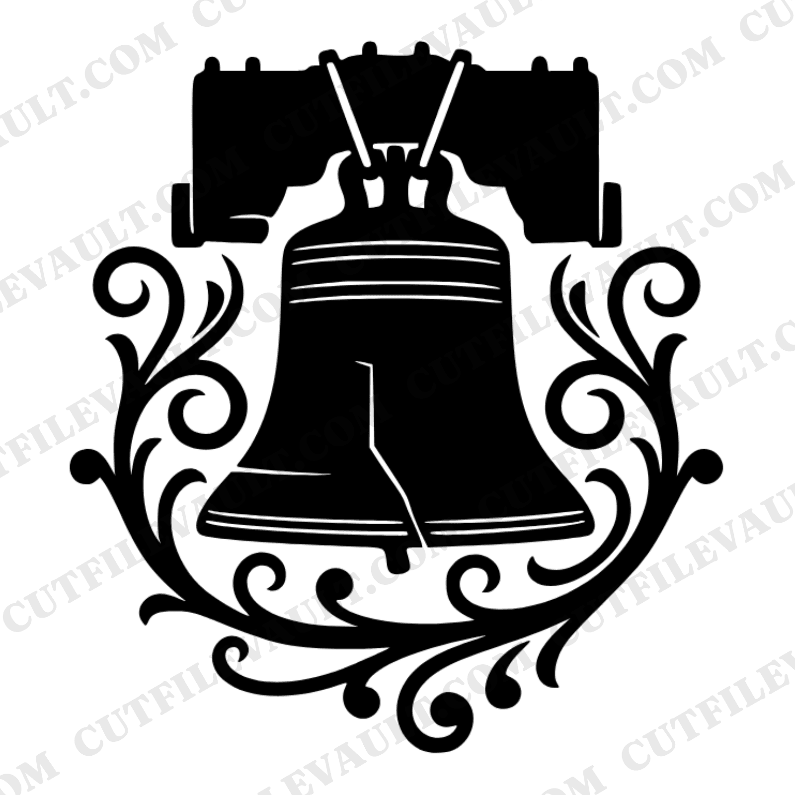 Liberty Bell SVG PNG Monogram Frame Flourish Vine Cut File Independence Day Patriotic Design — view 1