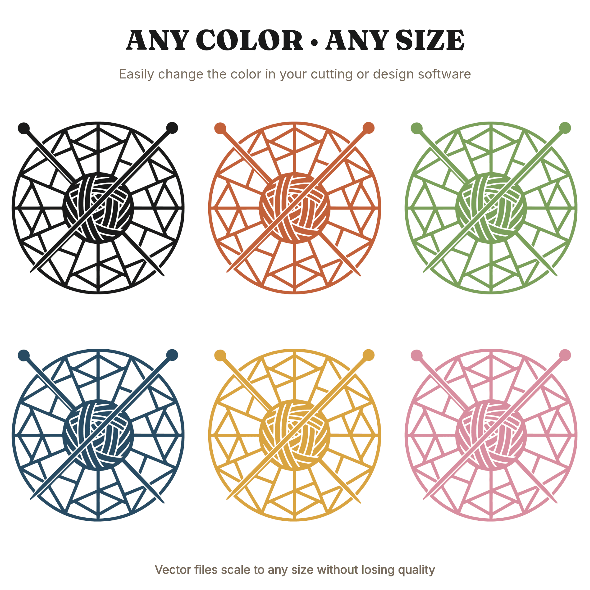 Grandparents Day Yarn Ball SVG PNG, Knitting Needles Radial Design, Mid-Century Craft Cut File — view 2