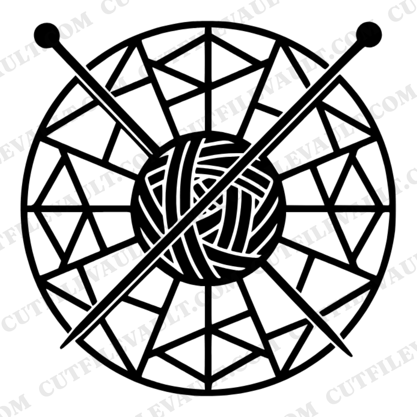 Grandparents Day Yarn Ball SVG PNG, Knitting Needles Radial Design, Mid-Century Craft Cut File — view 1