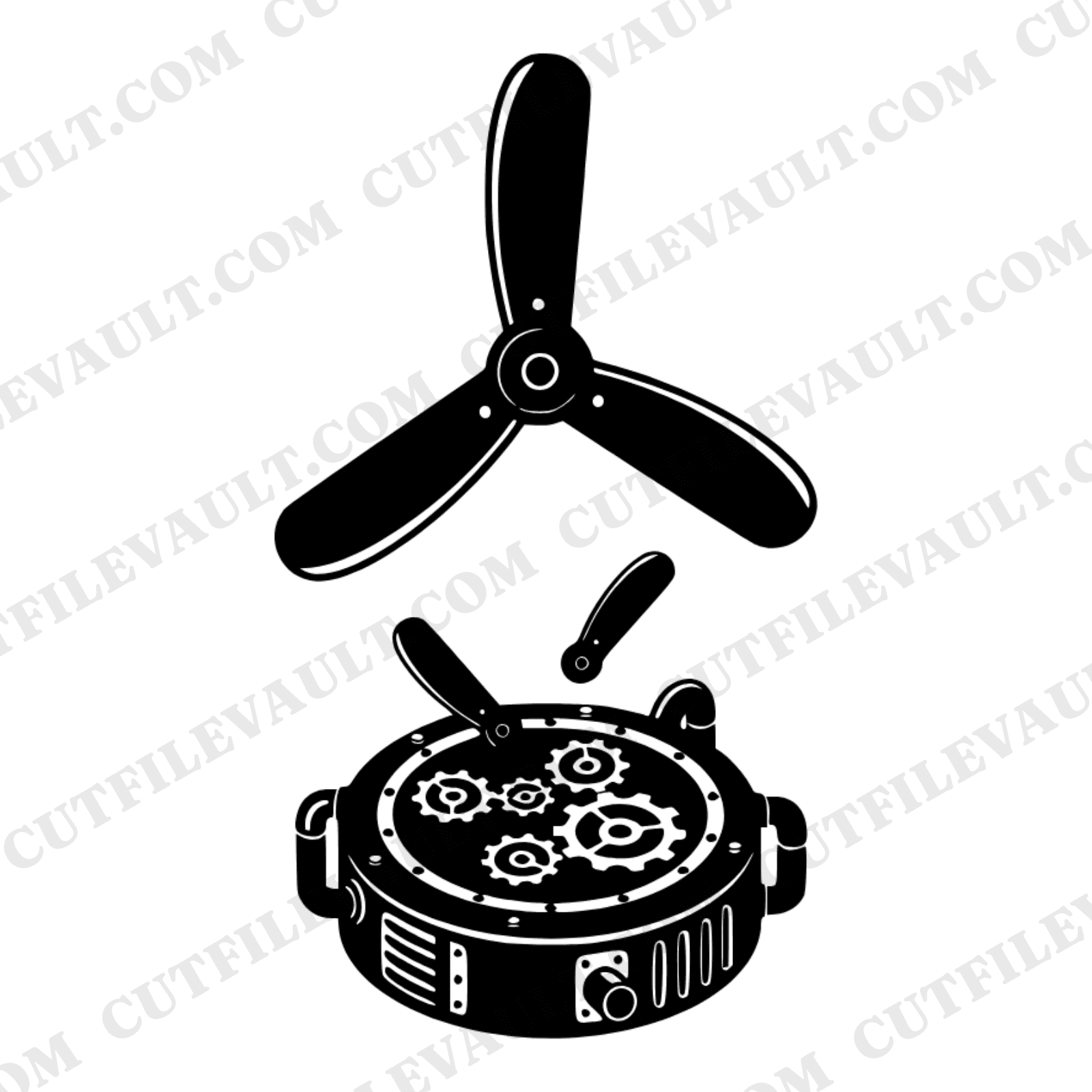 Retro Fan Blade Assembly SVG PNG Steampunk Exploded View Cut File Vintage Summer Mechanical — view 1