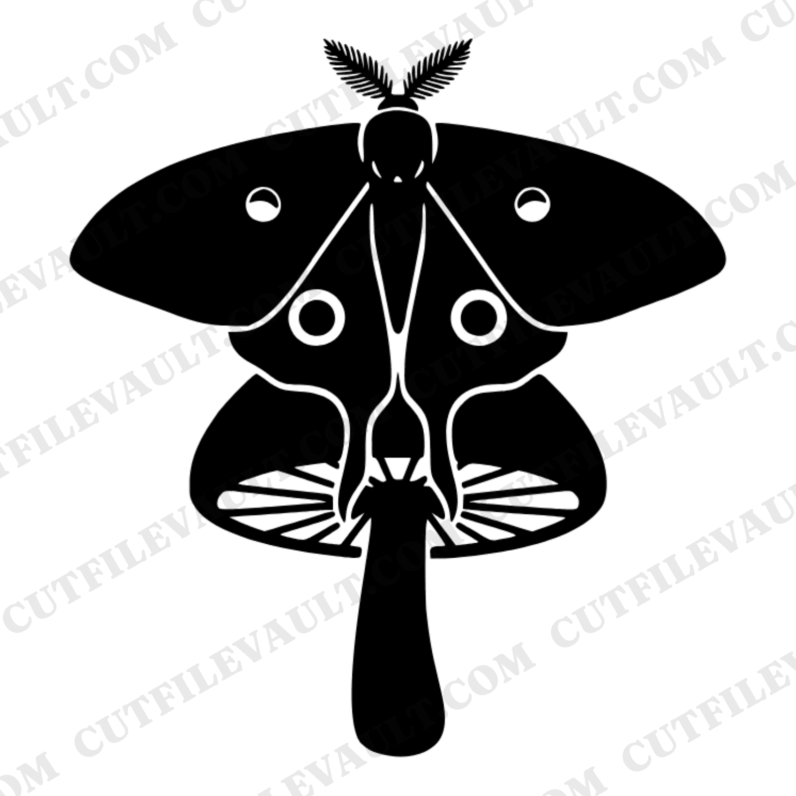 Luna Moth Celestial Toadstool SVG PNG, Mystical Mushroom Silhouette Cut File, Cottagecore Woodland — view 1