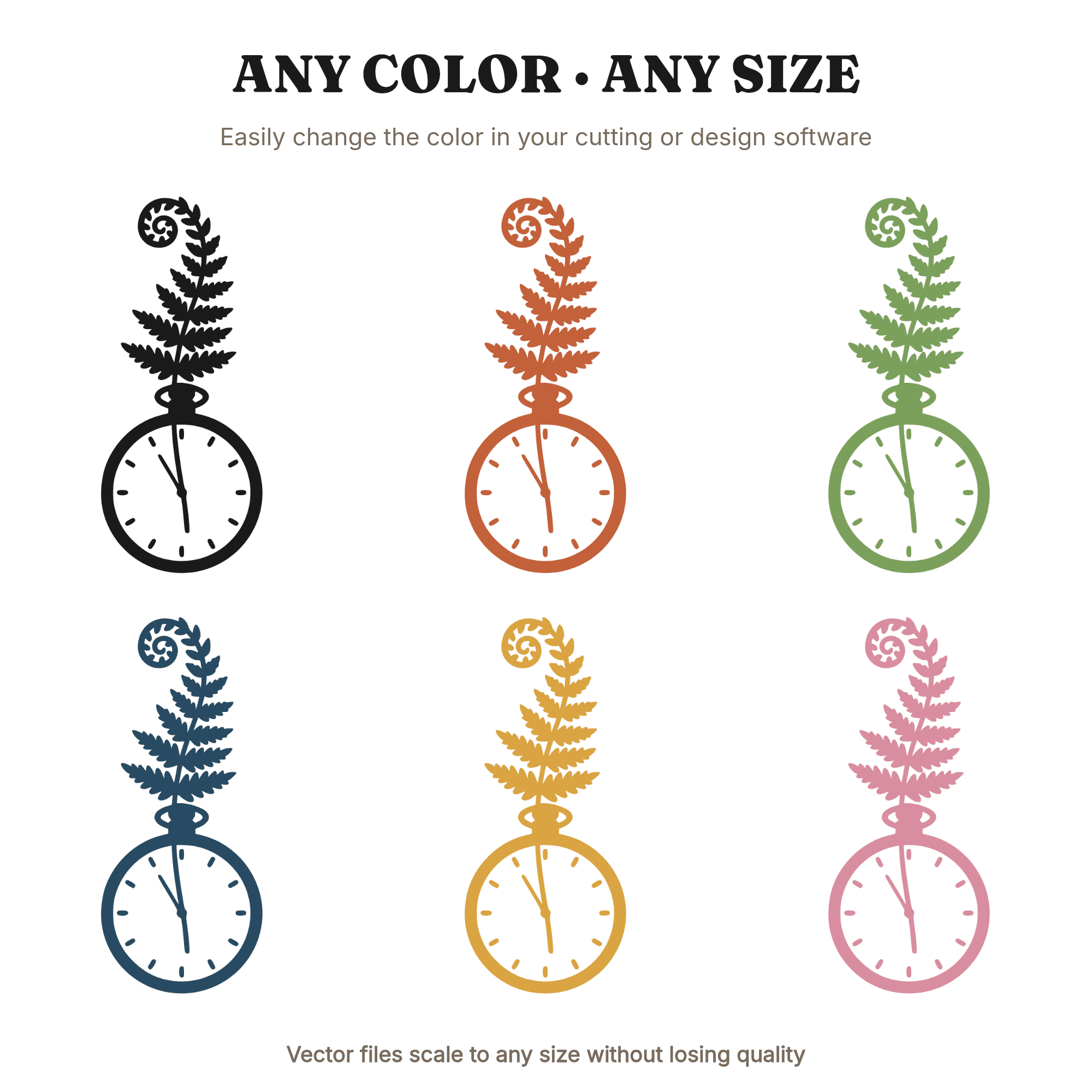 Pocket Watch Fern SVG PNG, New Year Growth Line Art, Cottagecore Nature Cut File, Scandinavian Design — view 2