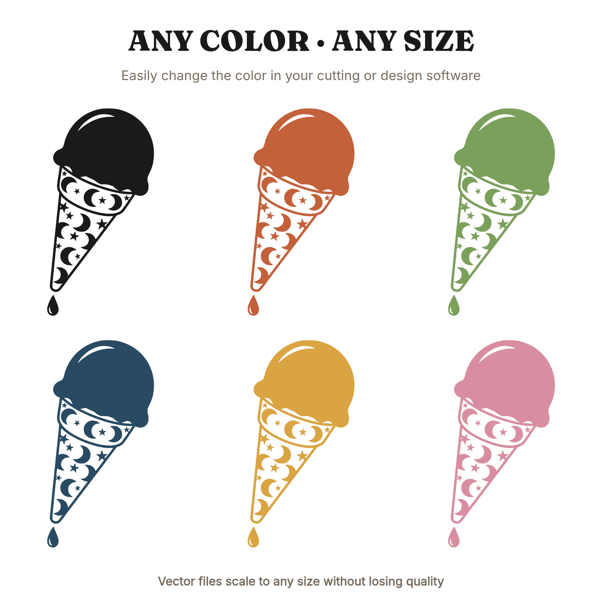 Celestial Ice Cream Cone SVG PNG, Mystical Melting Drop Cut File, Cosmic Summer Waffle Cone Clipart — view 2