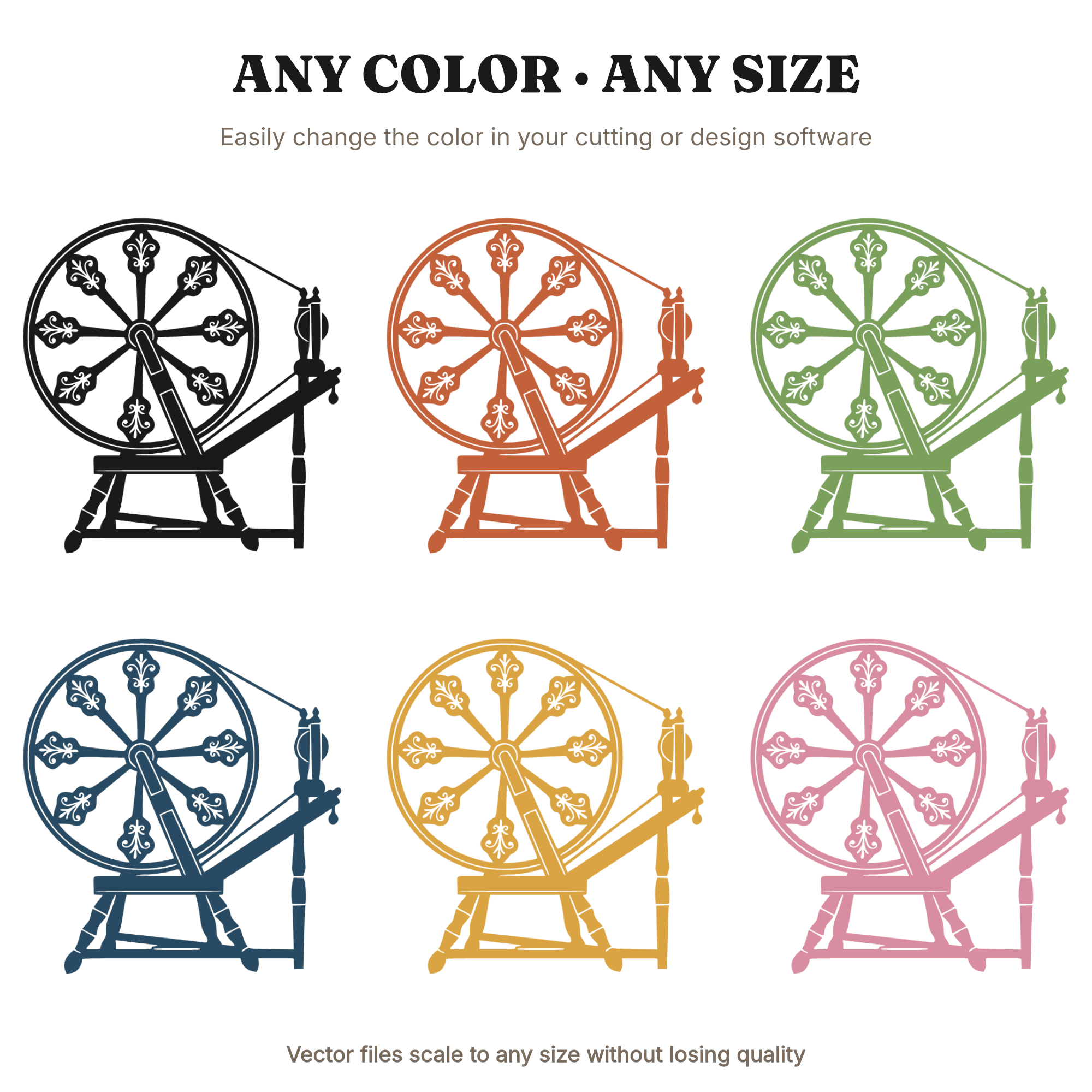 Colonial Spinning Wheel SVG PNG Folk Art Silhouette Cut File Independence Day Americana Cottagecore — view 2