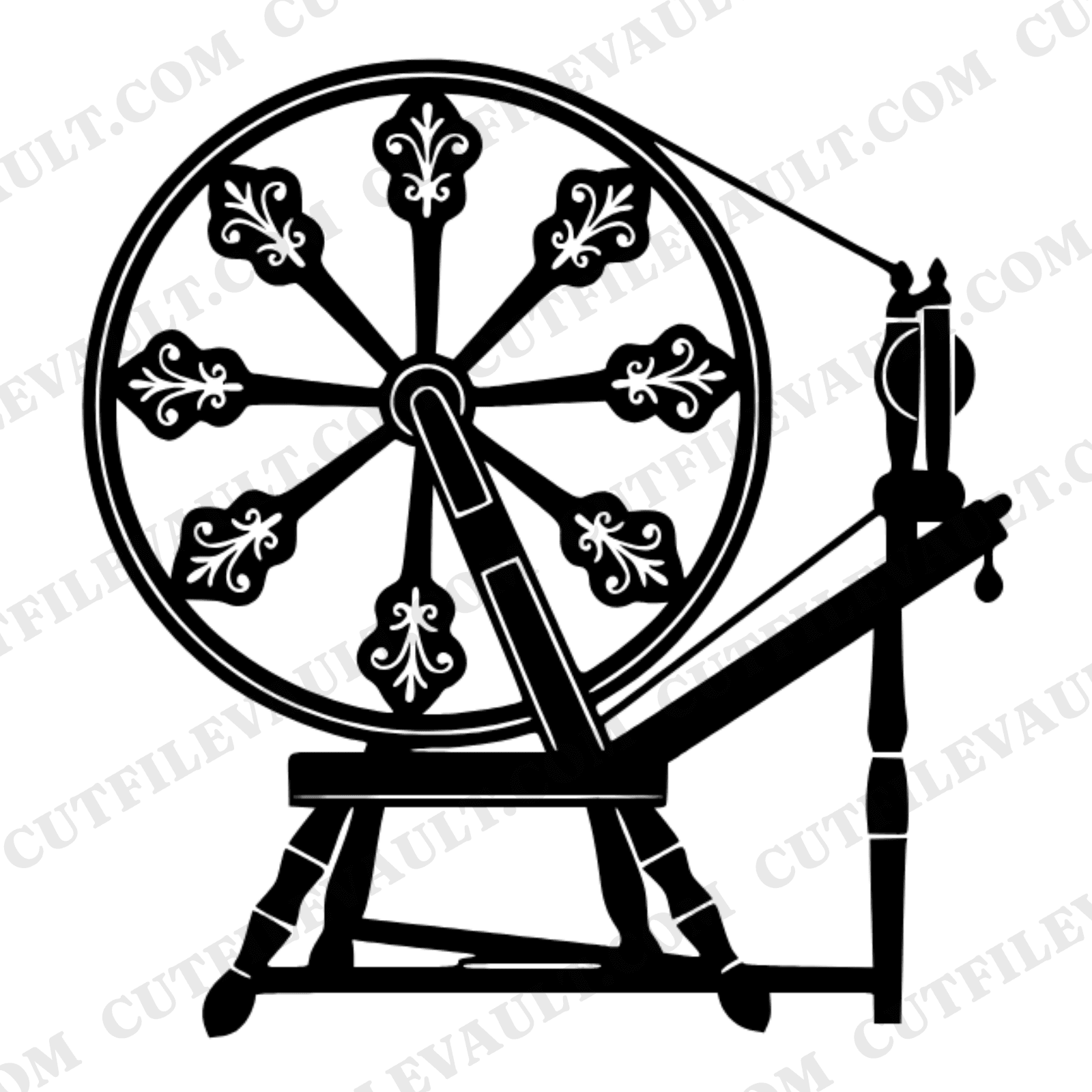 Colonial Spinning Wheel SVG PNG Folk Art Silhouette Cut File Independence Day Americana Cottagecore — view 1