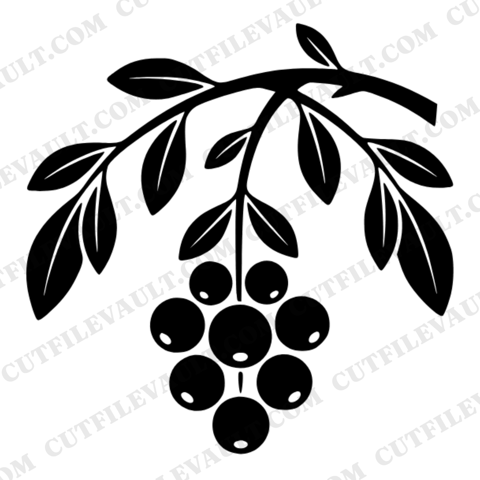 Art Deco Blueberry Branch Arch SVG PNG, Geometric Fruit Silhouette Cut File for Cricut — view 1