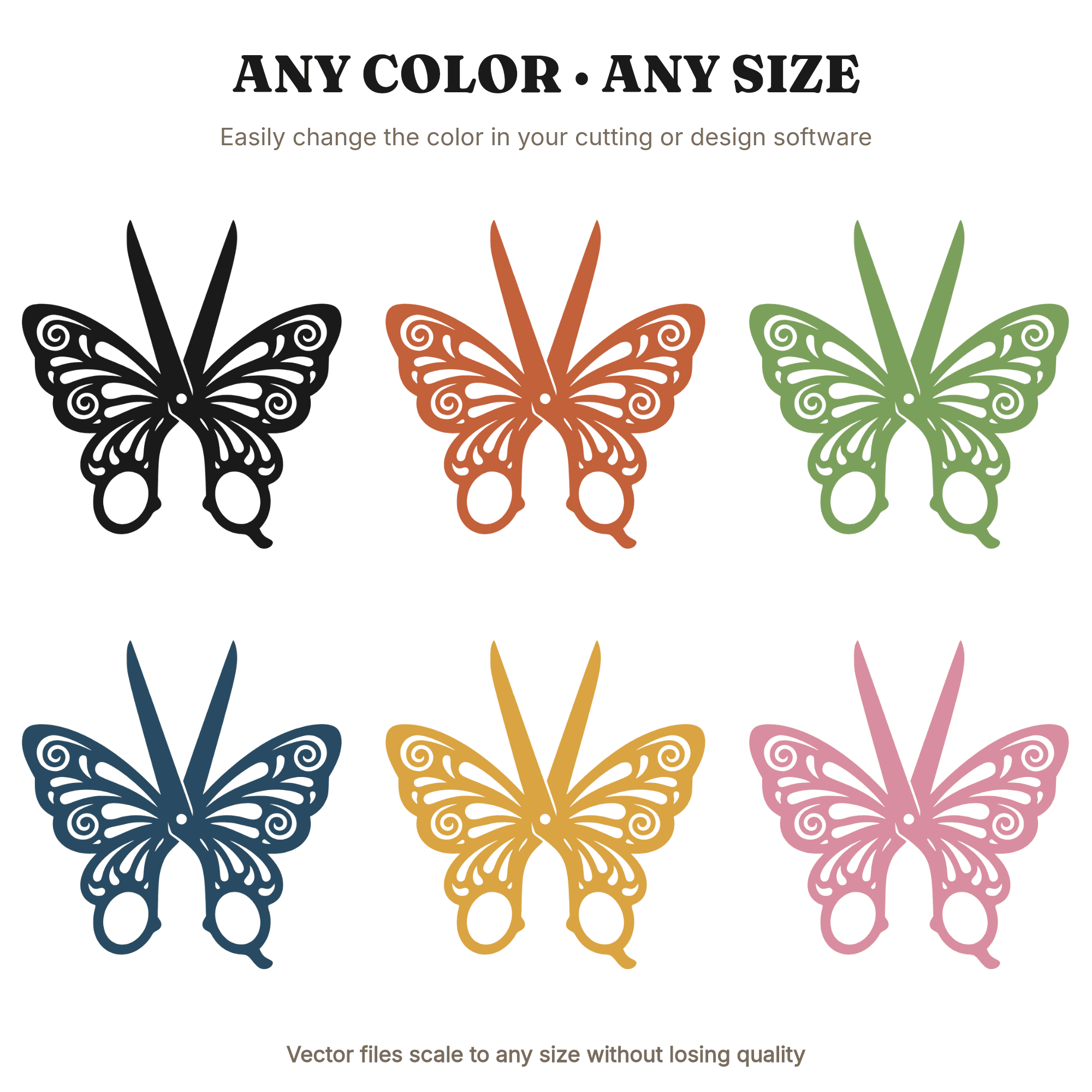 Retro 70s Butterfly Scissors SVG PNG, Folk Art Teacher Craft Cut File, Back to School Design — view 2