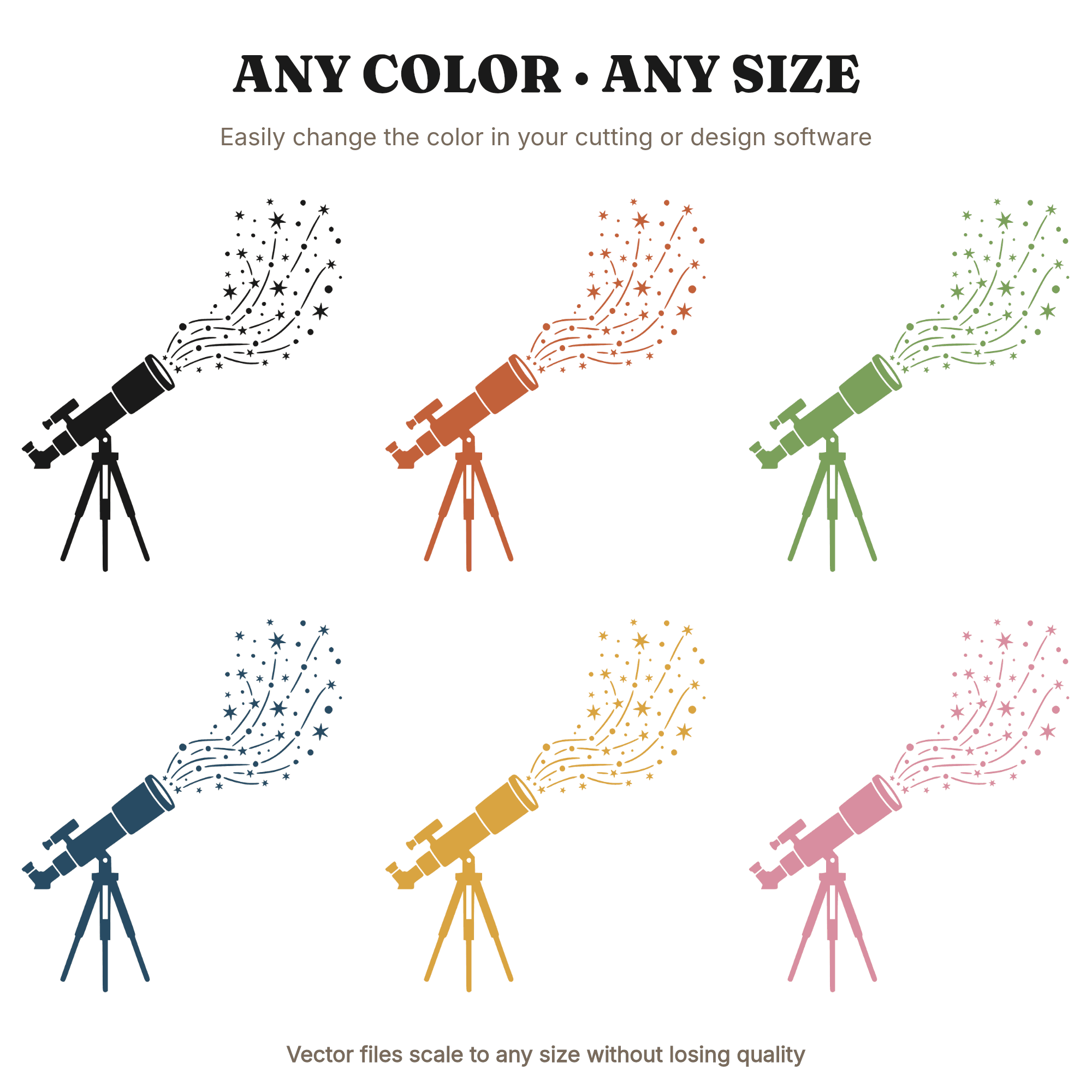 Celestial Telescope SVG PNG, Vintage Constellation Spray Cut File, Mid-Century Astronomy Clipart — view 2