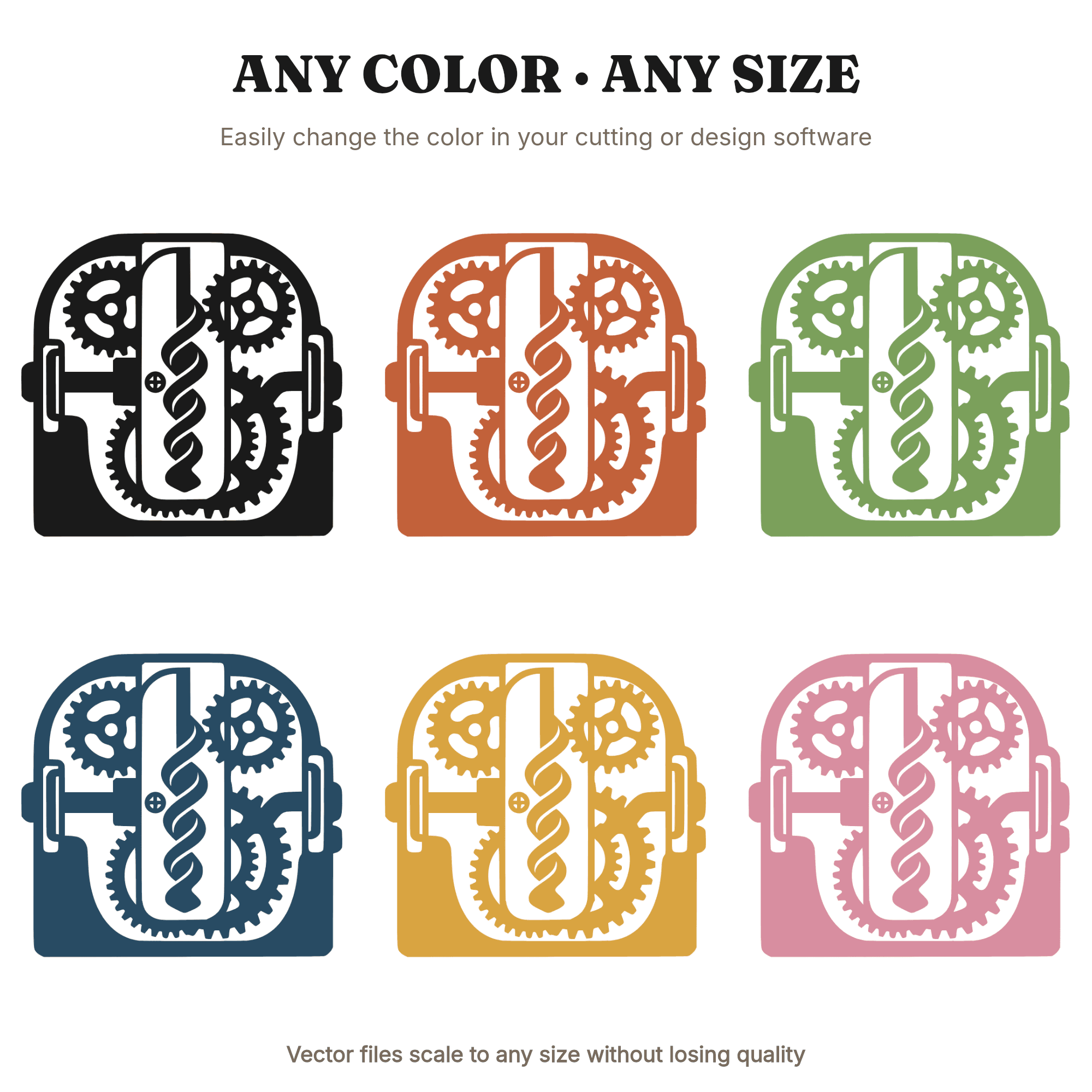 Vintage Pencil Sharpener Cross Section SVG PNG Steampunk Gears Back to School Cut File Design — view 2