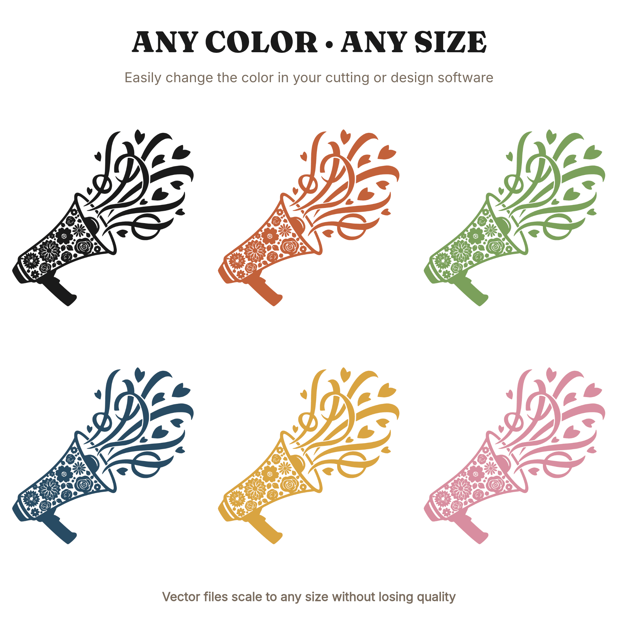 Floral Megaphone SVG PNG, Cottagecore Cheerleader Cut File, Back to School Spirit Ribbon Streamers — view 2
