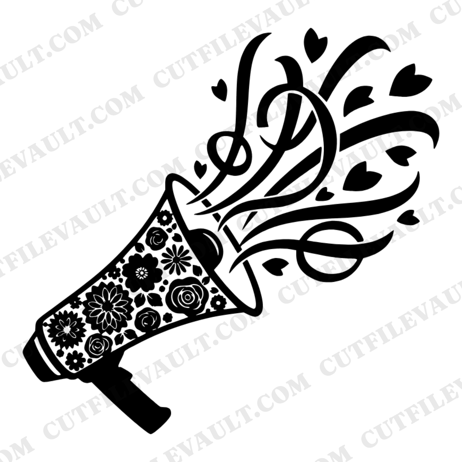 Floral Megaphone SVG PNG, Cottagecore Cheerleader Cut File, Back to School Spirit Ribbon Streamers — view 1