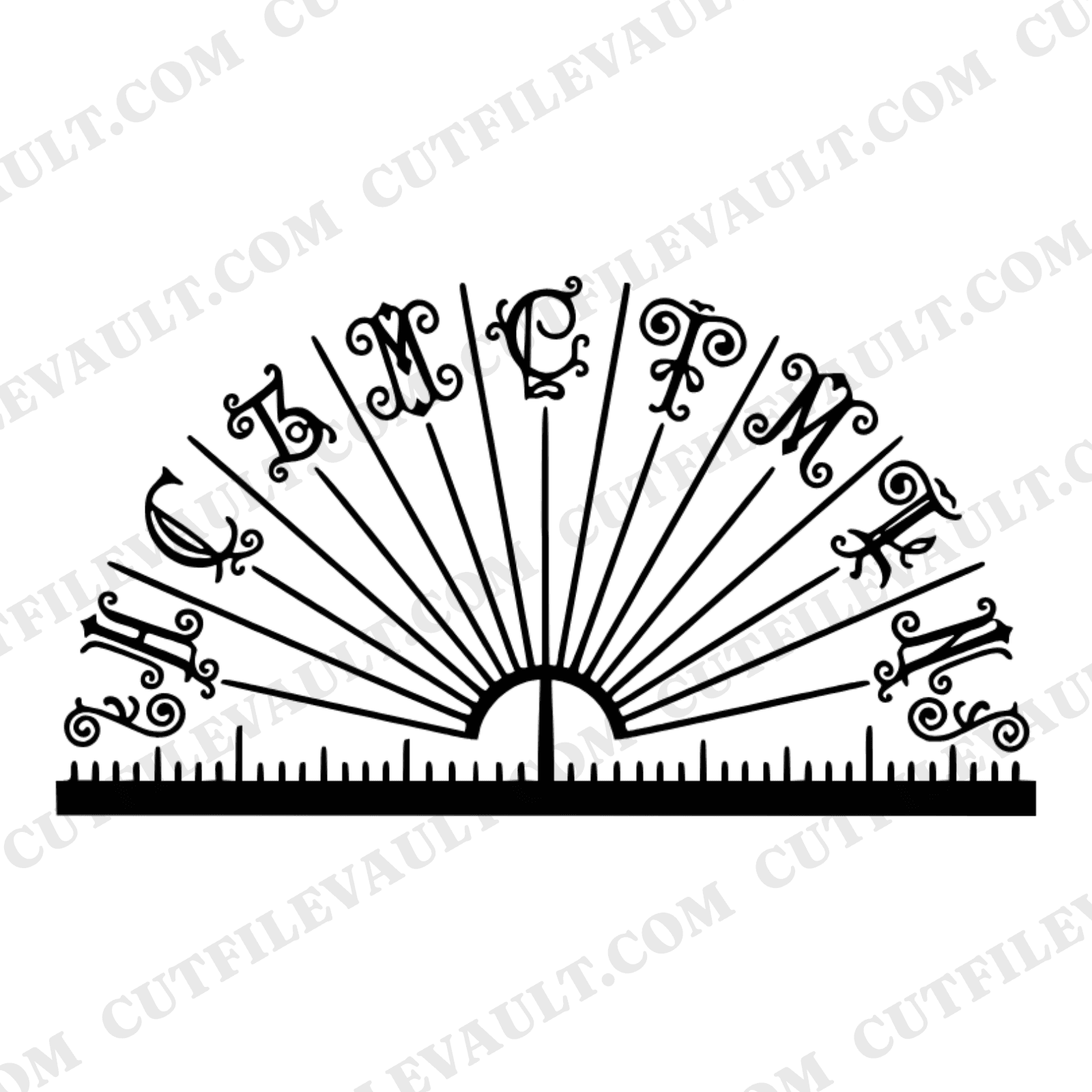 Retro Sunburst Protractor SVG PNG, 70s Back to School Monogram Cut File, Vintage Academic Design — view 1