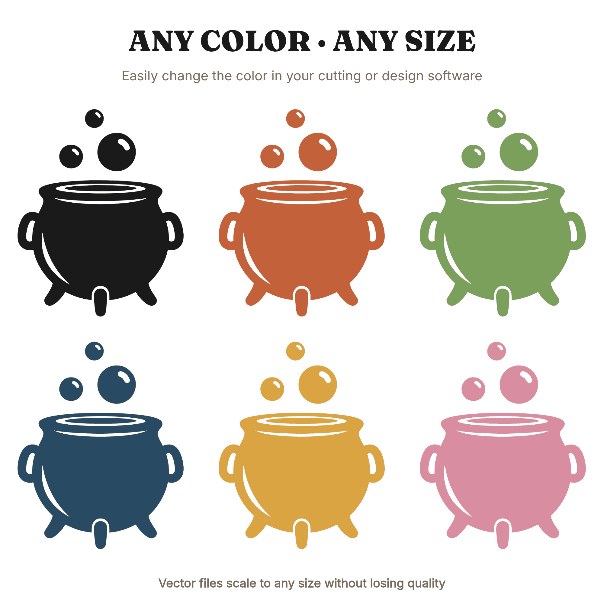 Kawaii Witch Cauldron SVG PNG, Halloween Bubbles Cut File, Cute Cauldron Silhouette Clipart — view 2