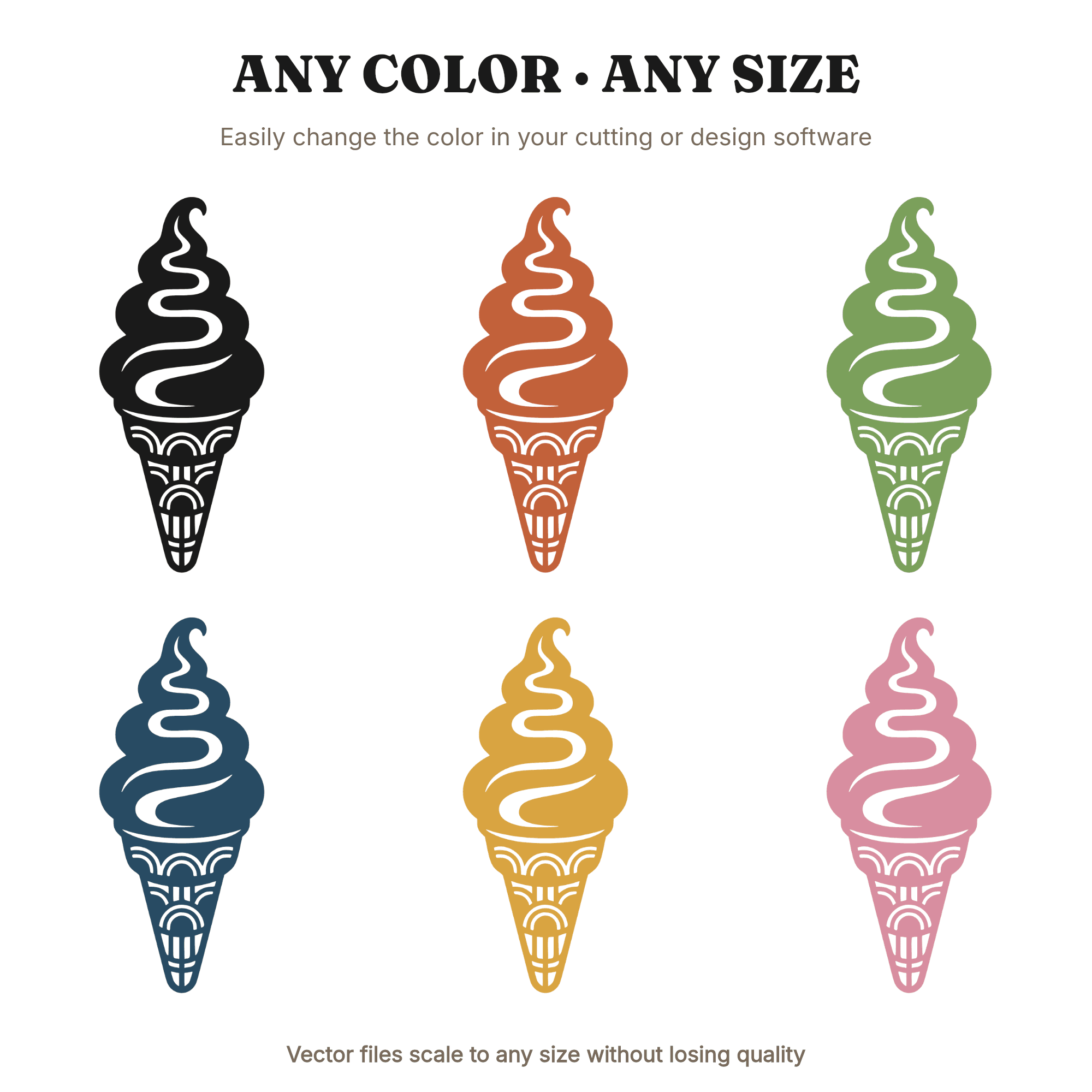 Retro Soft Serve Ice Cream SVG PNG, 1970s Groovy Art Deco Swirl Cut File for Cricut Silhouette — view 2