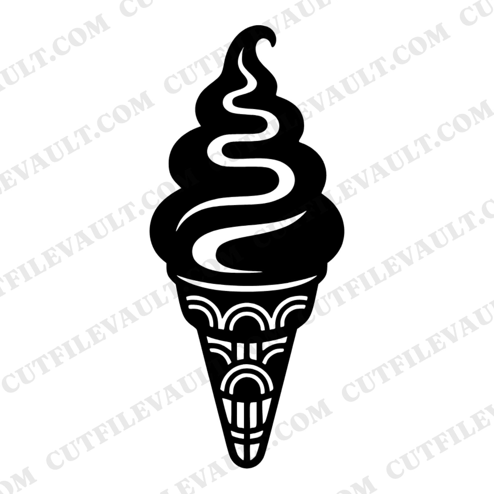 Retro Soft Serve Ice Cream SVG PNG, 1970s Groovy Art Deco Swirl Cut File for Cricut Silhouette — view 1