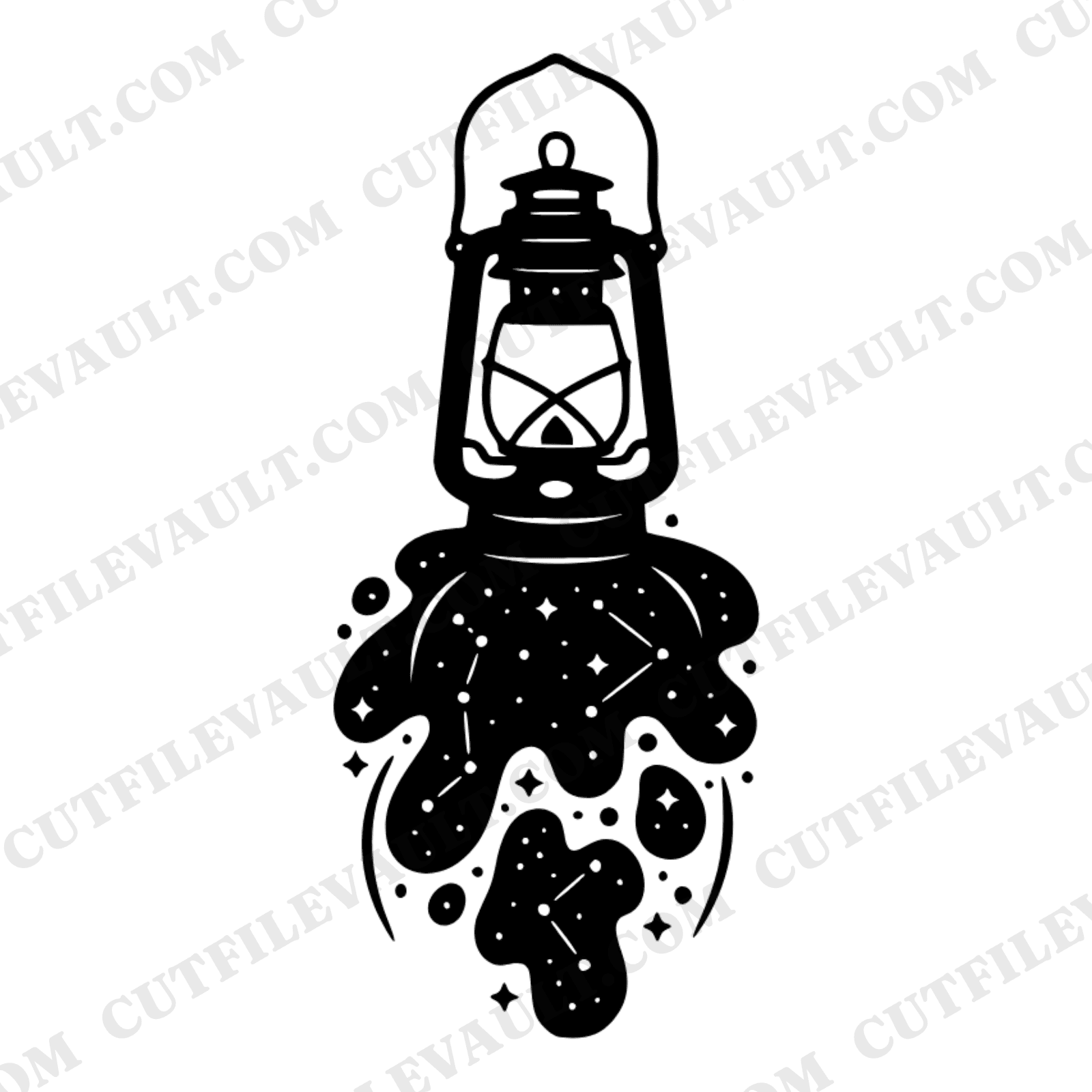 Stargazing Lantern SVG PNG, Camping Constellation Burst Silhouette, Vintage Lantern Cut File Design — view 1