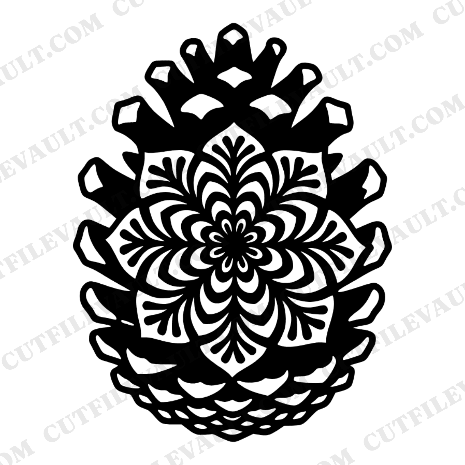 Autumn Equinox Pinecone Mandala SVG PNG, Cottagecore Floral Split Bloom Cut File, Fall Botanical — view 1