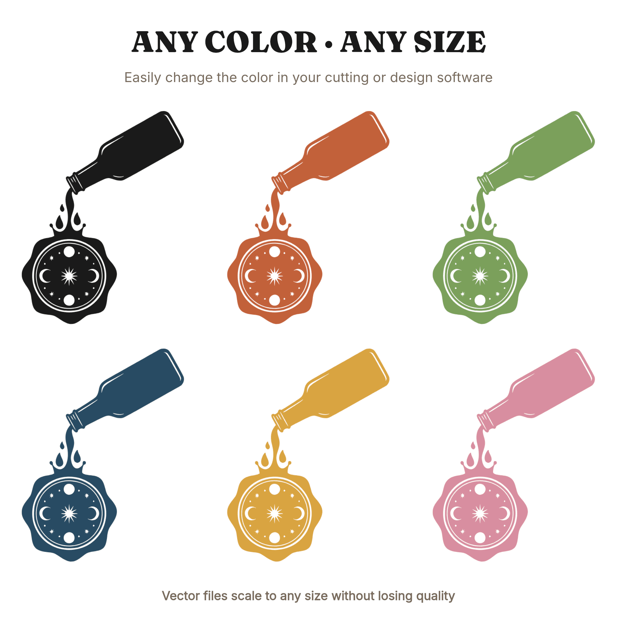 Mystical Hot Sauce Pour SVG PNG, Celestial Wax Seal Cut File, Taco Day Craft Design, Single Color — view 2