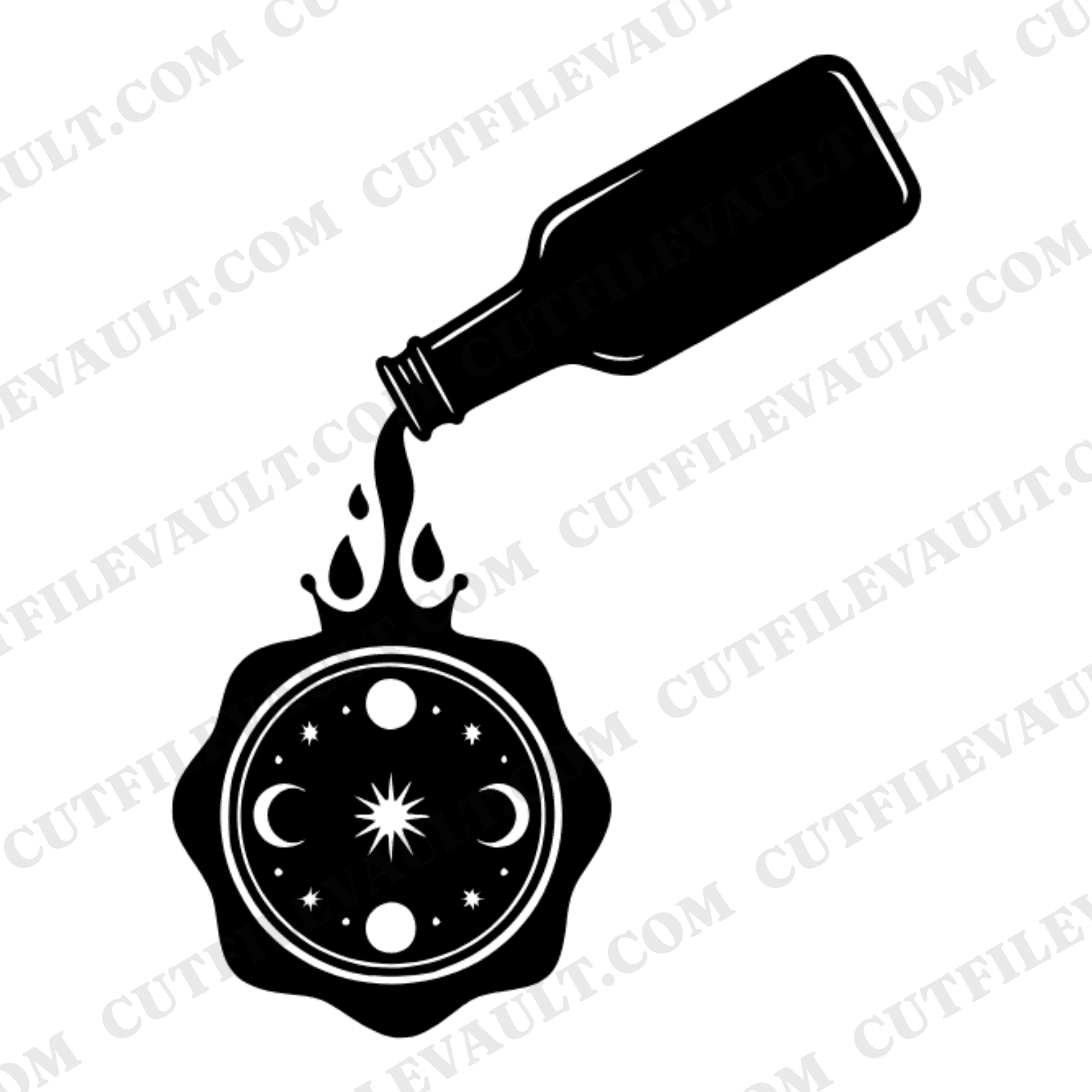 Mystical Hot Sauce Pour SVG PNG, Celestial Wax Seal Cut File, Taco Day Craft Design, Single Color — view 1