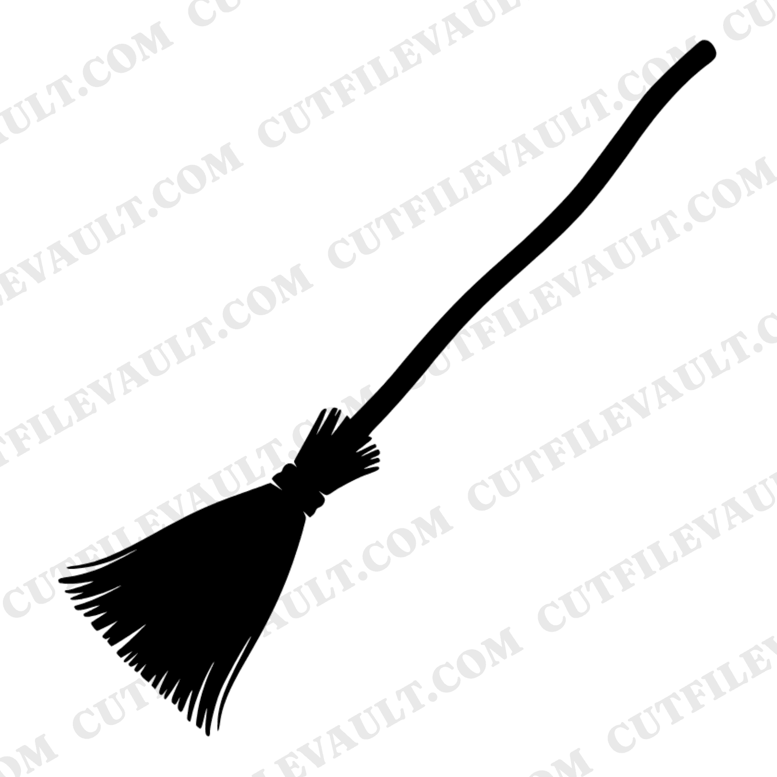 Scandinavian Witch Broom SVG PNG, Folk Halloween Broom Leaning Diagonal, Mid Century Minimal Cut File — view 1