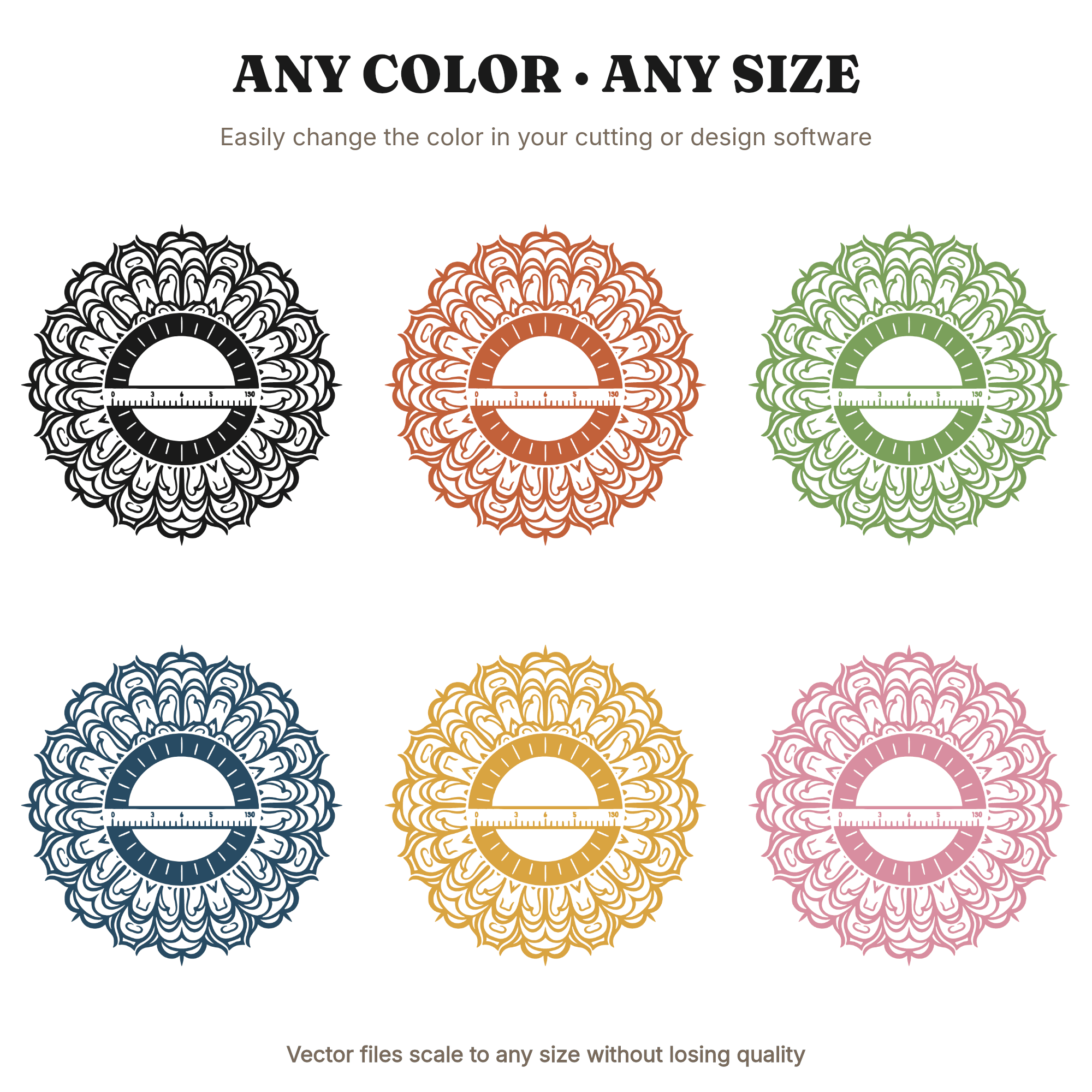 Retro Protractor Mandala Monogram Frame SVG PNG, 70s Back to School Cut File, Geometric Teacher Gift — view 2