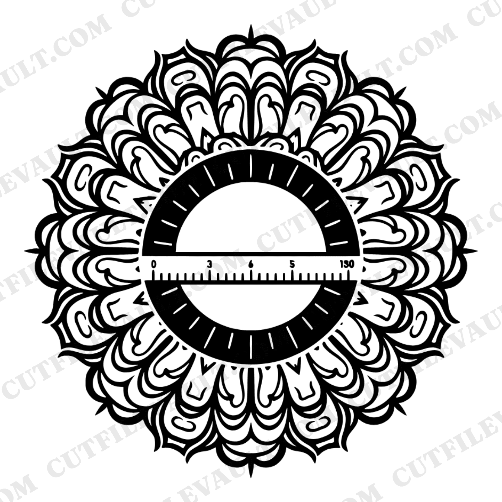 Retro Protractor Mandala Monogram Frame SVG PNG, 70s Back to School Cut File, Geometric Teacher Gift — view 1