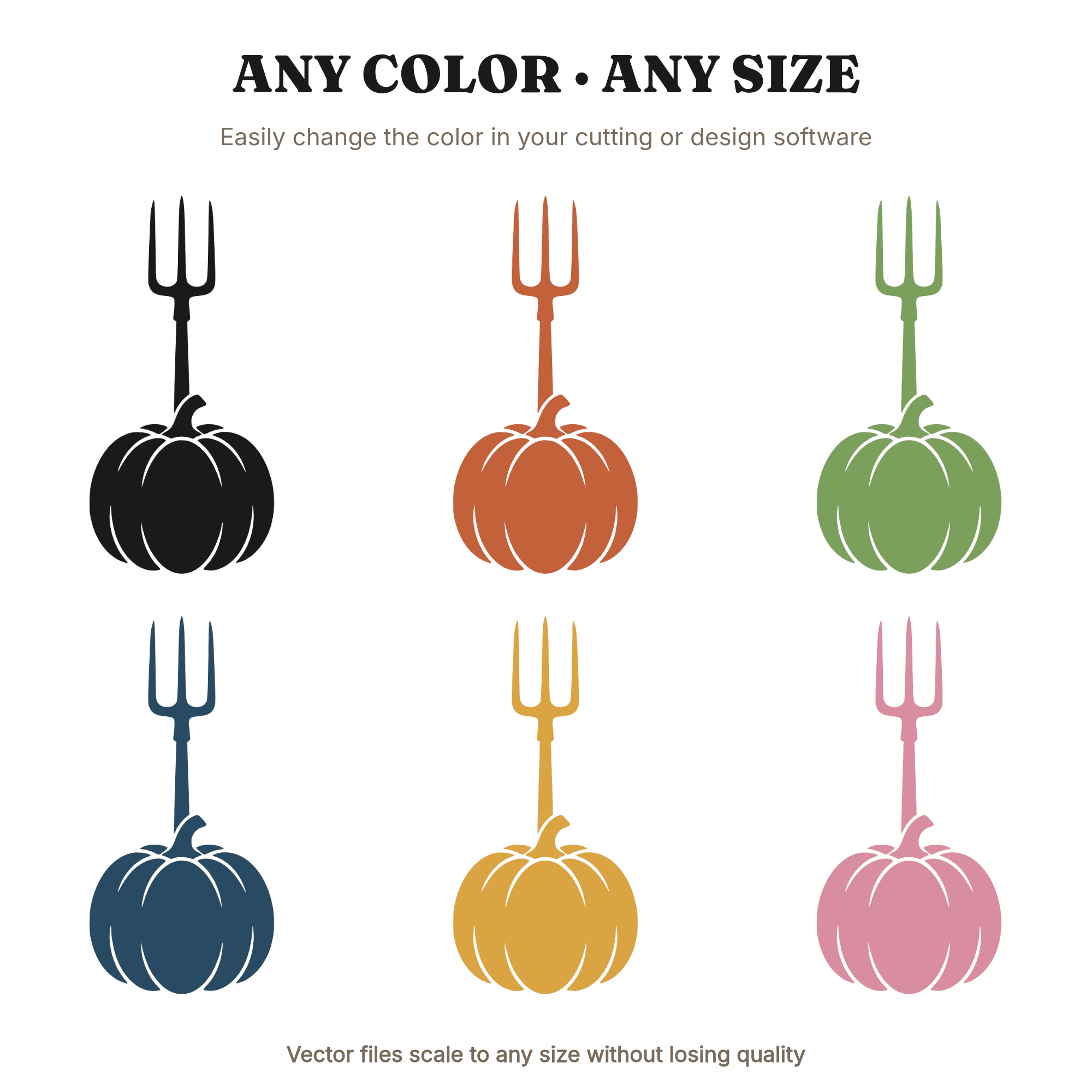 Harvest Pitchfork Pumpkin SVG PNG Retro 70s Farmstead Silhouette Cut File Fall Autumn Design — view 2