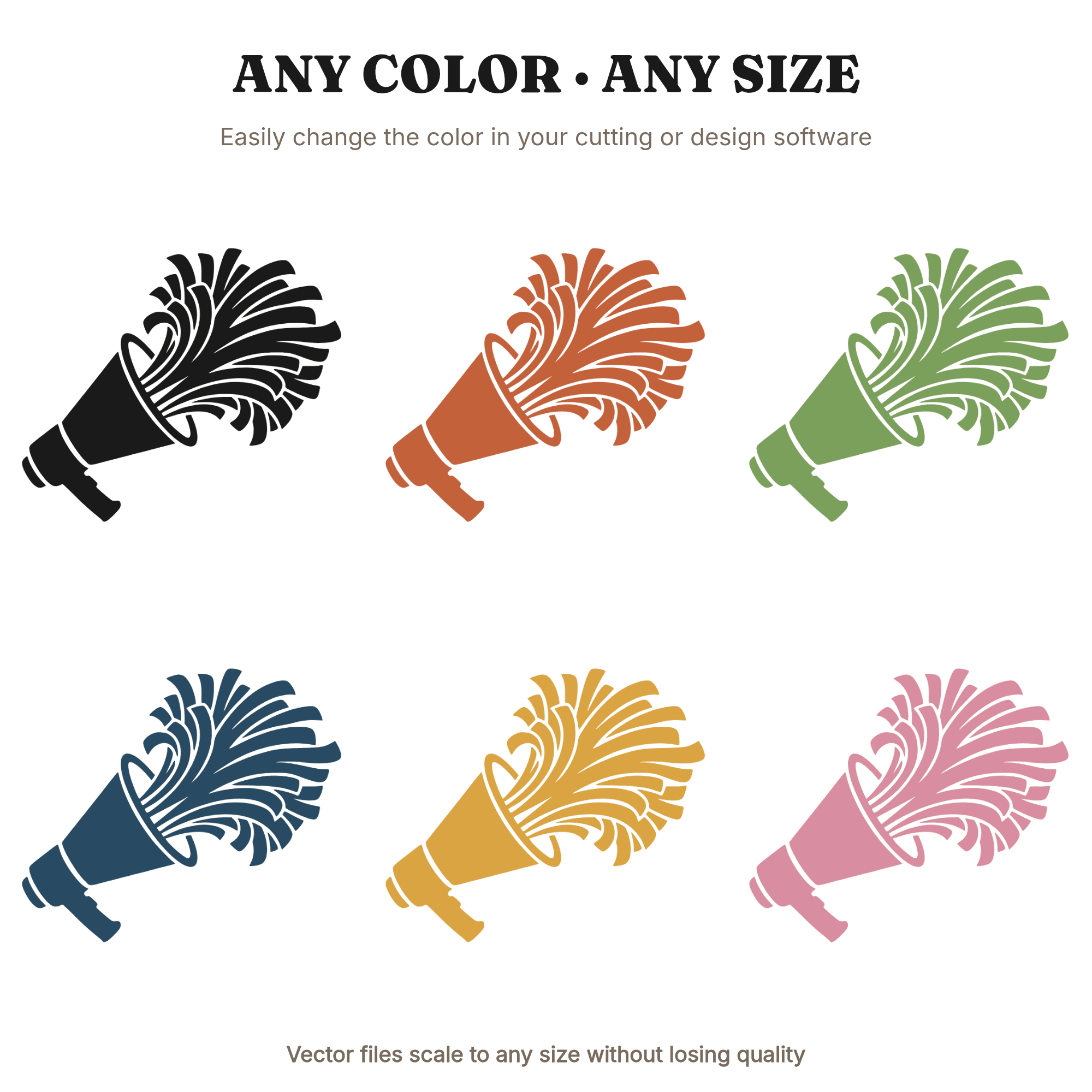 Retro Cheerleader Megaphone SVG PNG, 70s Pom Pom Burst Cut File, Vintage Cheer Spirit Design — view 2