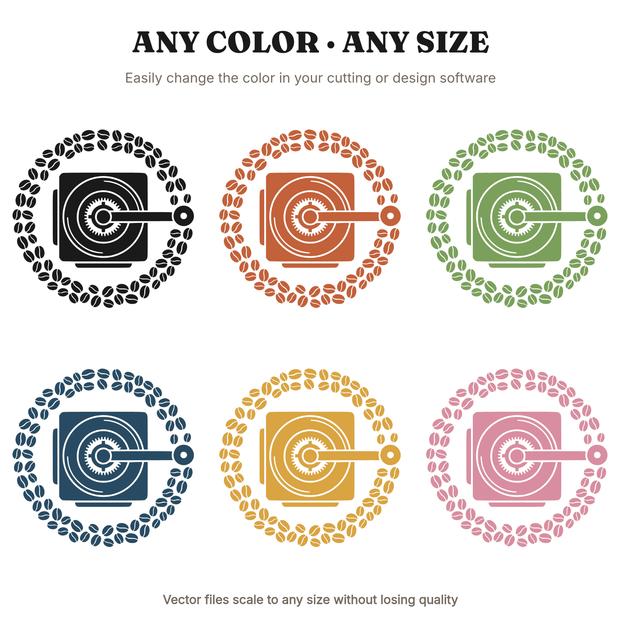 Vintage Coffee Grinder SVG PNG, Overhead View Coffee Beans, Mid-Century Coffee Lover Gift Cut File — view 2