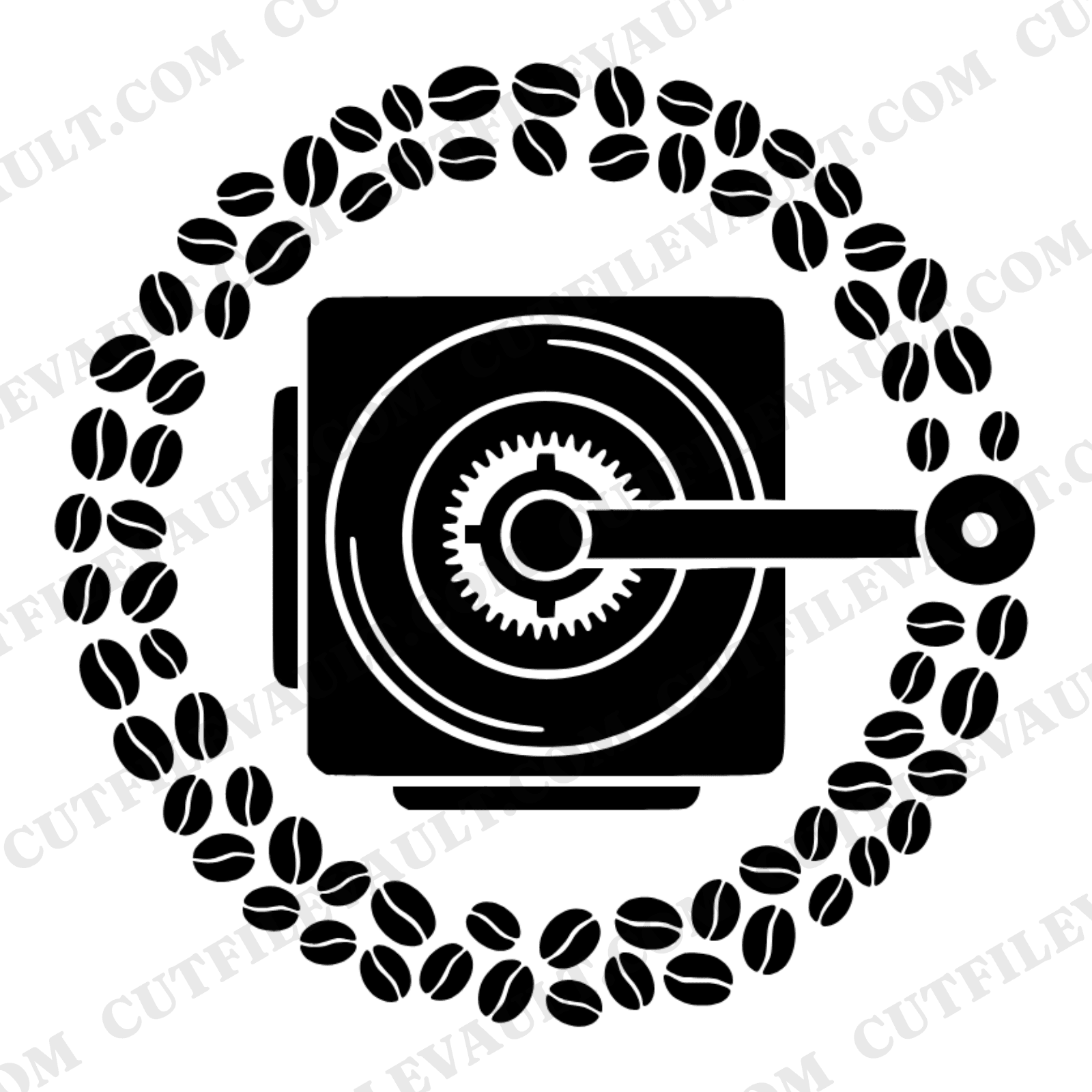 Vintage Coffee Grinder SVG PNG, Overhead View Coffee Beans, Mid-Century Coffee Lover Gift Cut File — view 1