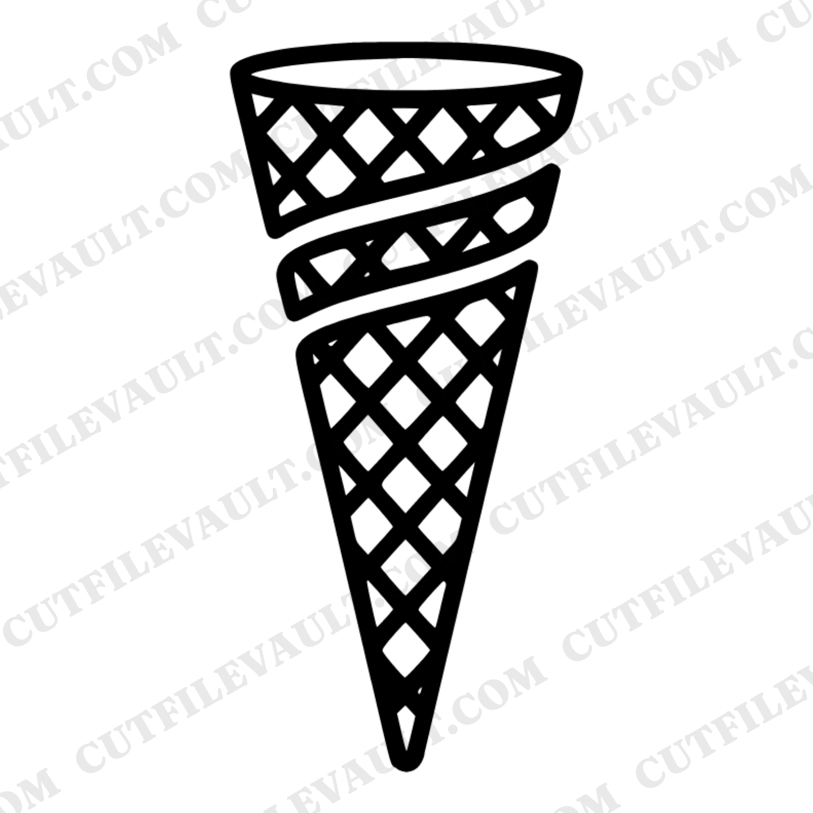 Waffle Cone SVG PNG, Geometric Ice Cream Cone Cut File, Crosshatch Spiral Design, Vinyl Decal — view 1