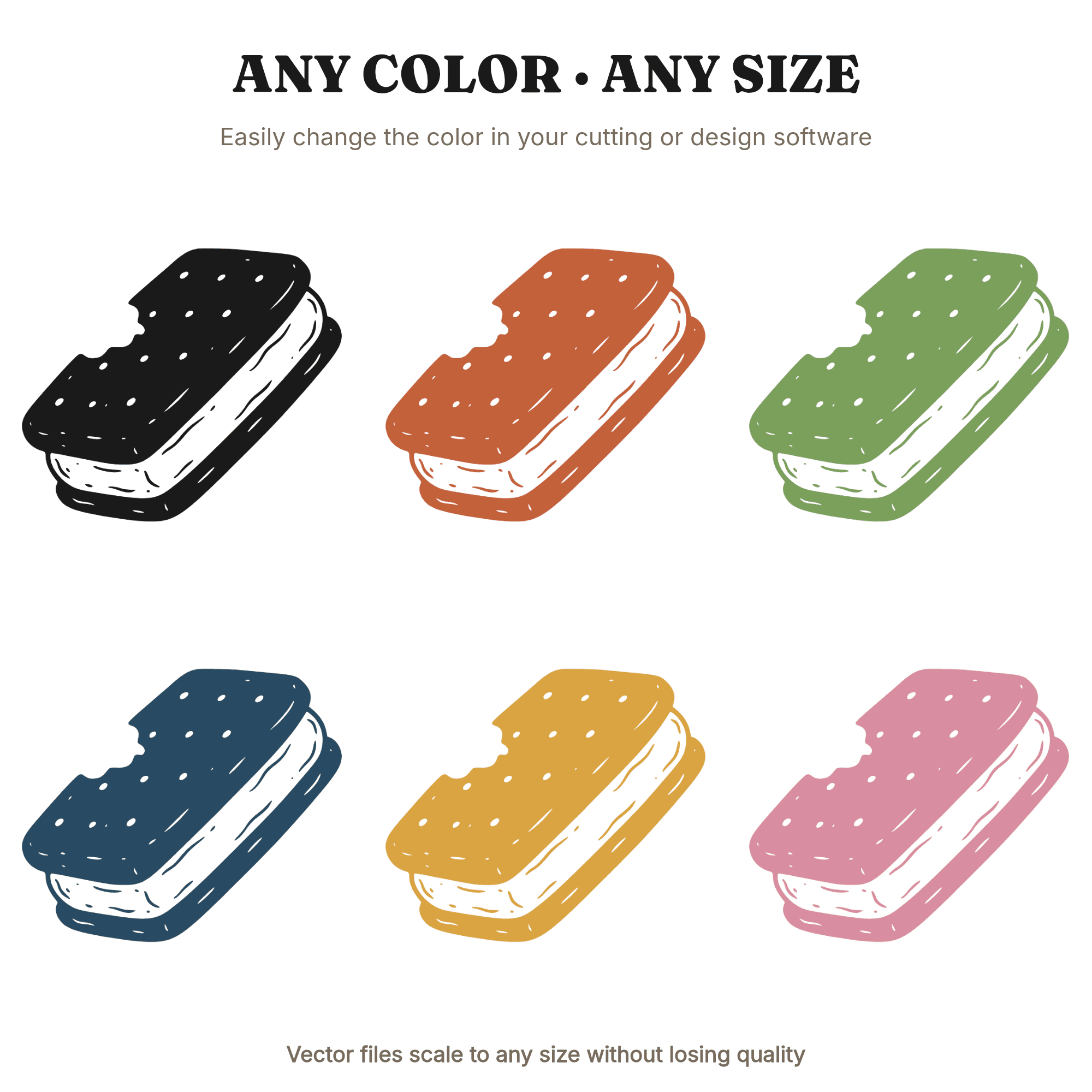Whimsical Ice Cream Sandwich SVG PNG, Bitten Dessert Cut File, Hand Drawn Summer Treat Clipart — view 2