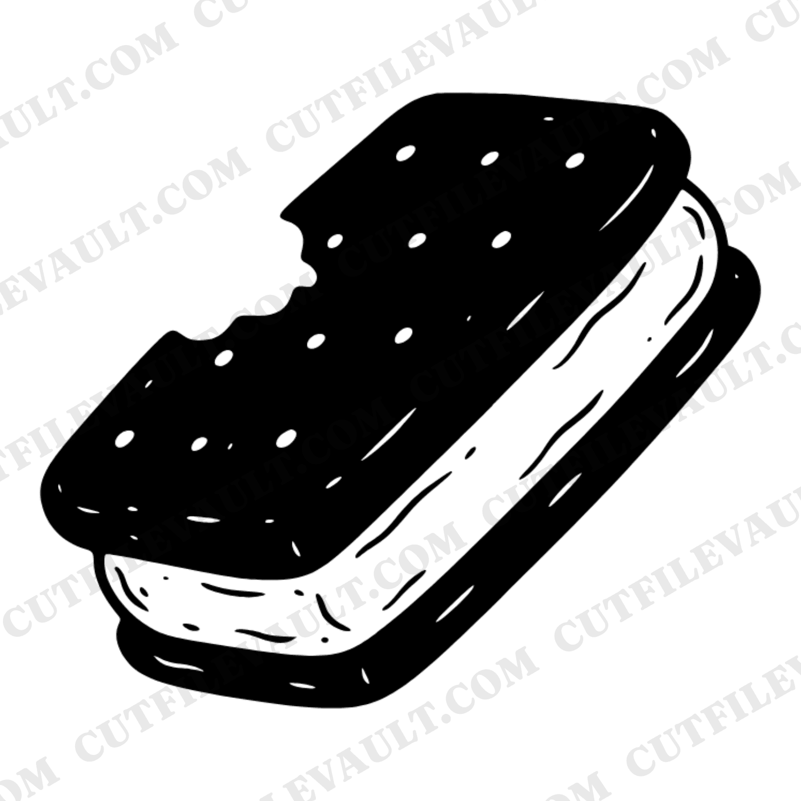 Whimsical Ice Cream Sandwich SVG PNG, Bitten Dessert Cut File, Hand Drawn Summer Treat Clipart — view 1