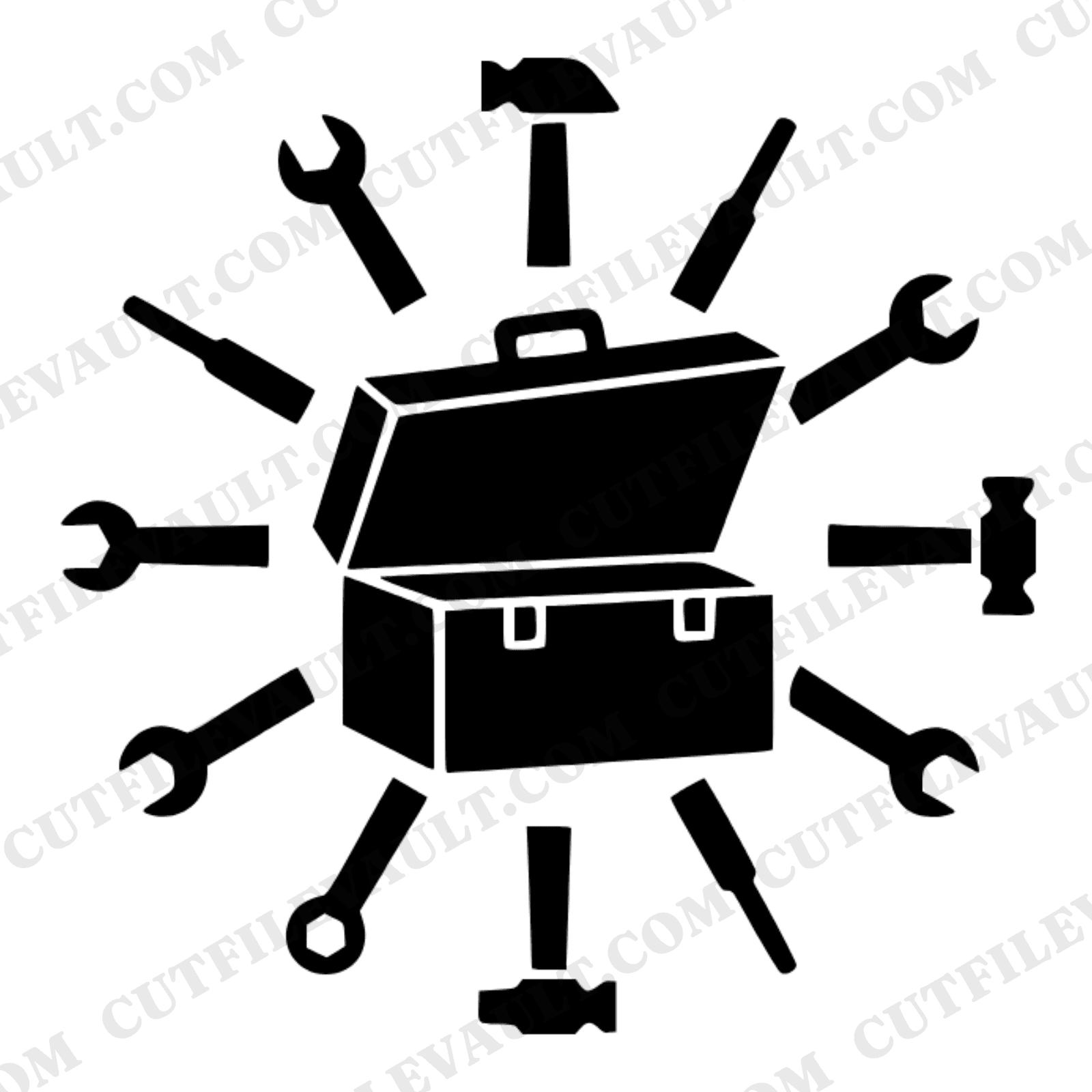 Labor Day Toolbox Badge SVG PNG, Mid-Century Tools Emblem, Craftsman Tool Box Cut File, Trade Worker — view 1