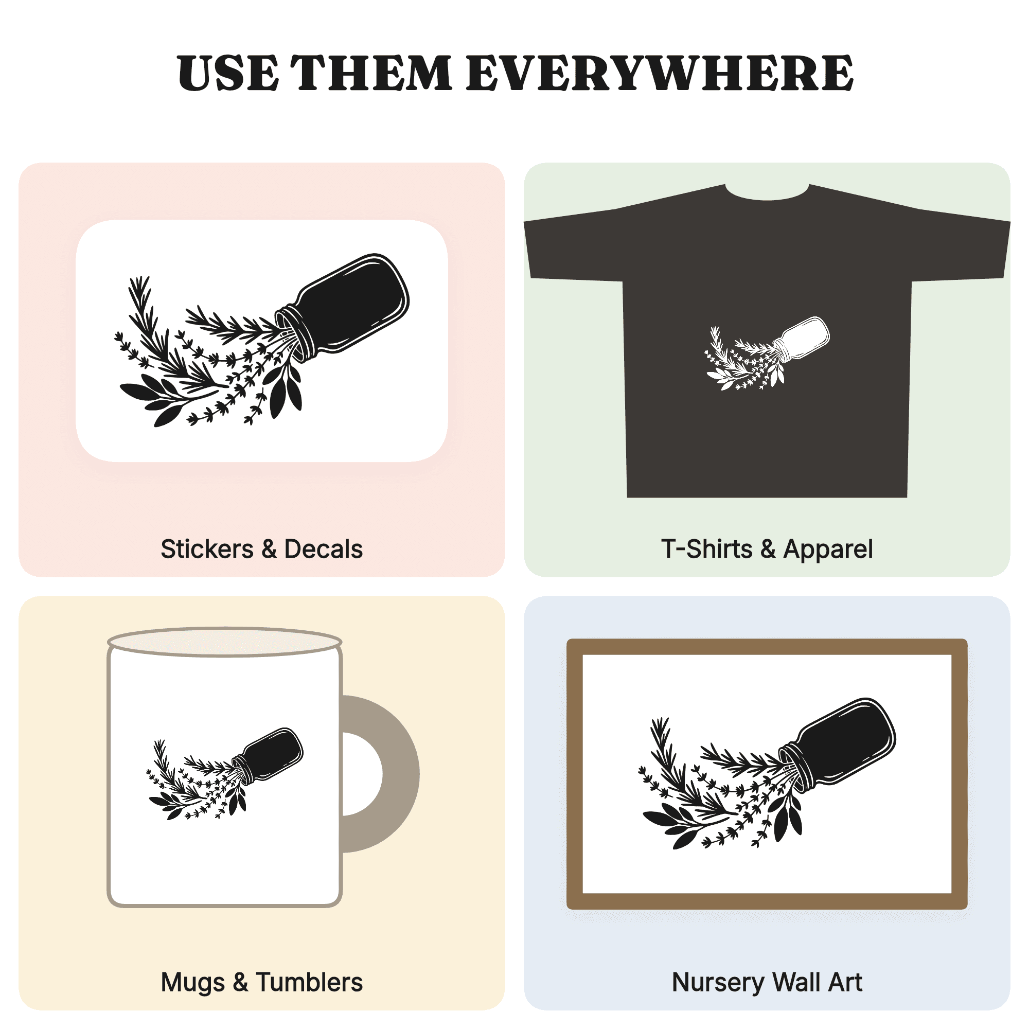 Mabon Mason Jar Spilling Herbs SVG PNG, Kitchen Witch Autumn Equinox Silhouette Cut File — view 3